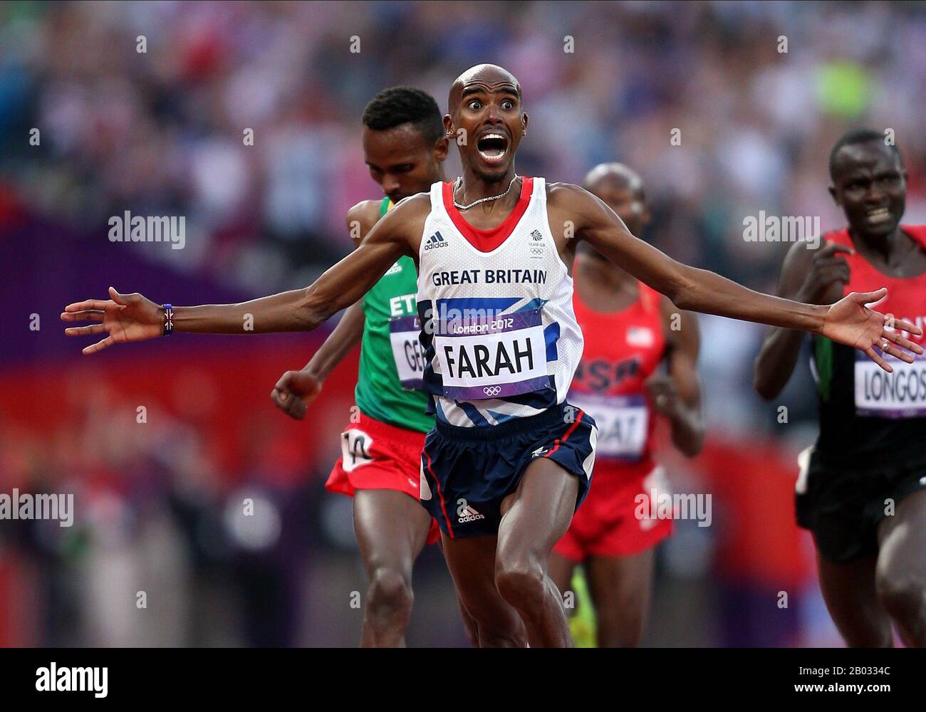 MO FARAH EST LE CHAMPION OLYMPIQUE DE 5000 M FINAL 2012 Banque D'Images