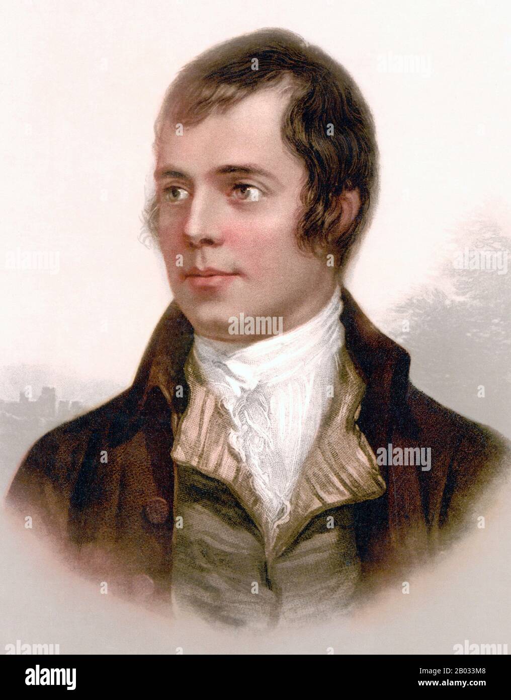 Robert Burns (25 janvier 1759 – 21 juillet 1796), également connu sous le nom de Robbie ou Rabbie Burns, était poète et lyricien écossais. Il est largement considéré comme le poète national de l'Ecosse et est célébré dans le monde entier. Il est le plus connu des poètes qui ont écrit en langue écossaise, bien que la plupart de son écriture soit aussi en anglais et un dialecte écossais léger, accessible à un public au-delà de l'Ecosse. Il a également écrit en anglais standard, et dans ces écrits son commentaire politique ou civil est souvent à son bluntest. Il est considéré comme un pionnier du mouvement romantique, et après sa mort il est devenu un g Banque D'Images