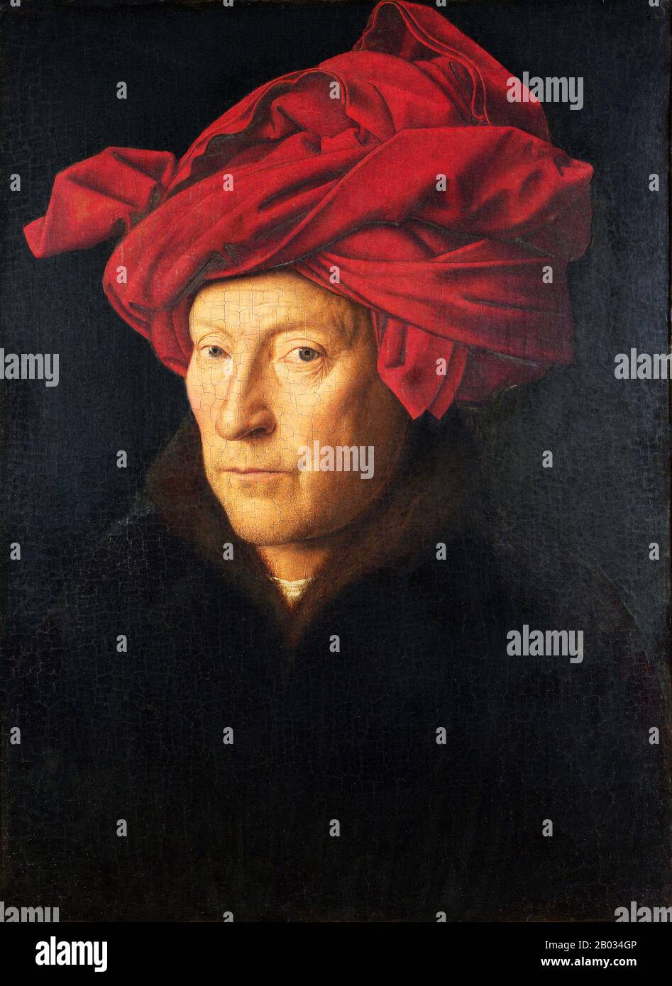 Jan van Eyck était un peintre néerlandais actif à Bruges et l'un des artistes les plus importants de la Renaissance du Nord du XVe siècle. Outre l'Altarpiece de Gand et les miniatures illuminées Des Heures Turin-Milan, environ 20 peintures survivantes lui sont attribuées en toute confiance, toutes datées entre 1432 et 1439. Banque D'Images