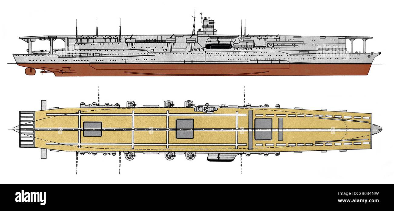 Le porte-avions de la Marine impériale japonaise Akagi a été construit entre 1920 et 1927 et servi entre 1927 et 1942. L'Akagi a participé à l'attaque de Pearl Harbor en décembre 1941 et a été coulé à la bataille de Midway en juin 1942. Banque D'Images