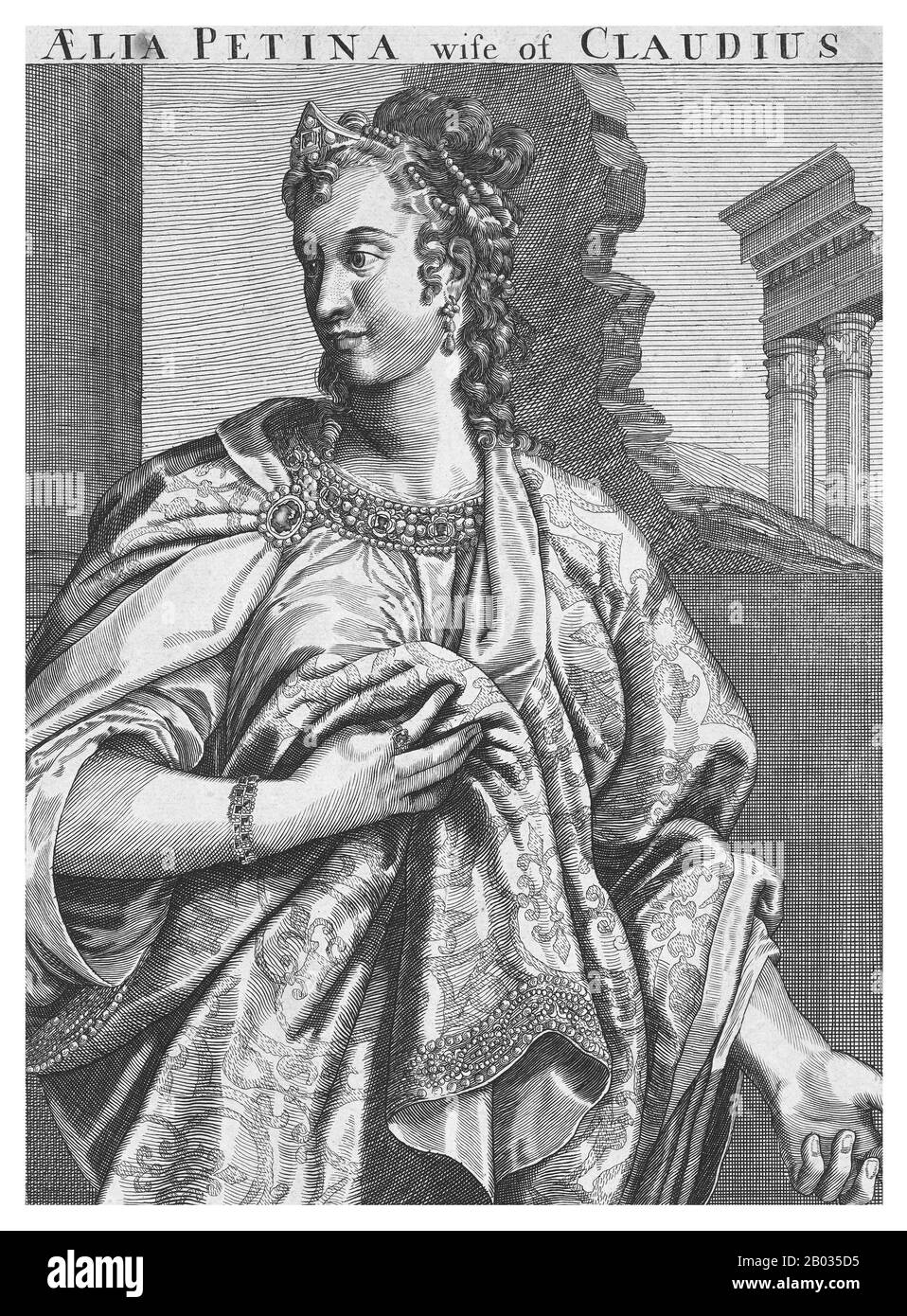 Amelia Paetina (ce du premier siècle) était la deuxième épouse de Claudius César, l'épousant en 28 ce avant de devenir empereur. Ils ont eu un enfant ensemble, Claudia Antonia, née en 30 ce. Claudius l'a divorcée un an plus tard dans 31 ce, après que son frère adoptif soit tombé du pouvoir et a été assassiné. Après que la troisième femme de Claudius Valeria Messalina a été exécutée en 48 ce pour avoir essayé d'usurper le trône, il a été suggéré par certains de ses conseillers que Claudius remariait Paetina, mais finalement Claudius a épousé Agrippina le plus jeune à la place. Banque D'Images