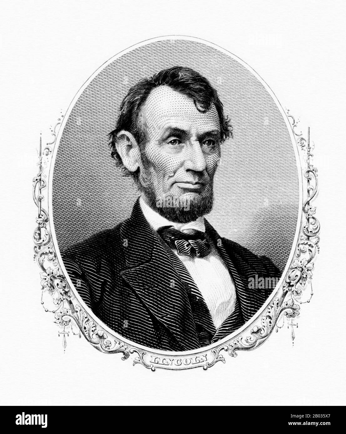 Abraham Lincoln (12 février 1809 – 15 avril 1865) fut le 16 président des États-Unis, servant de mars 1861 à son assassinat en avril 1865. Lincoln a conduit les États-Unis par sa guerre civile, sa guerre la plus sanglante et sa plus grande crise morale, constitutionnelle et politique. Ce faisant, il a préservé l'Union, aboli l'esclavage, renforcé le gouvernement fédéral et modernisé l'économie. Banque D'Images