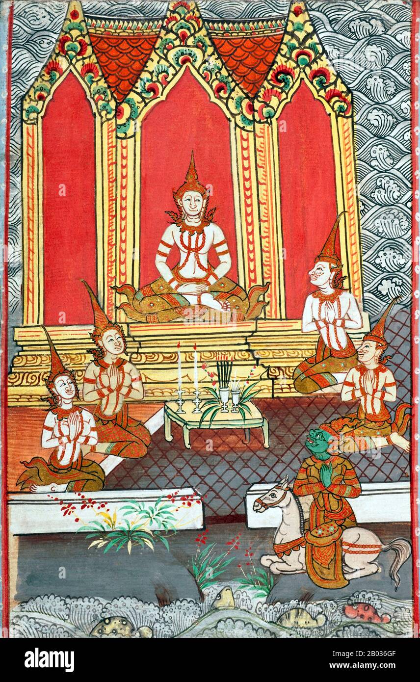 Kshitigarbha, parfois épeautre Ksitigarbha, est une bodhisattva principalement adorée dans l'Asie de l'est et le bouddhisme Theravada, et est souvent décrite comme un moine avec un halo autour de sa tête rasée. Son nom peut se traduire par "Trésor de la Terre" ou "matrice de la Terre", et est réputé pour son vœu d'instruire tous les êtres dans les six mondes entre la mort de Gautama Bouddha et l'ascension de Maitreya, ainsi que son serment de ne pas atteindre Bouddhahhabité tant que tous les hurls ne sont pas vidés. Ainsi, Kshitigarbha est souvent associé à l'enfer et comme bodhisattva de l'enfer-êtres. Il est également le gardien des enfants et de la déité de la patrelle Banque D'Images