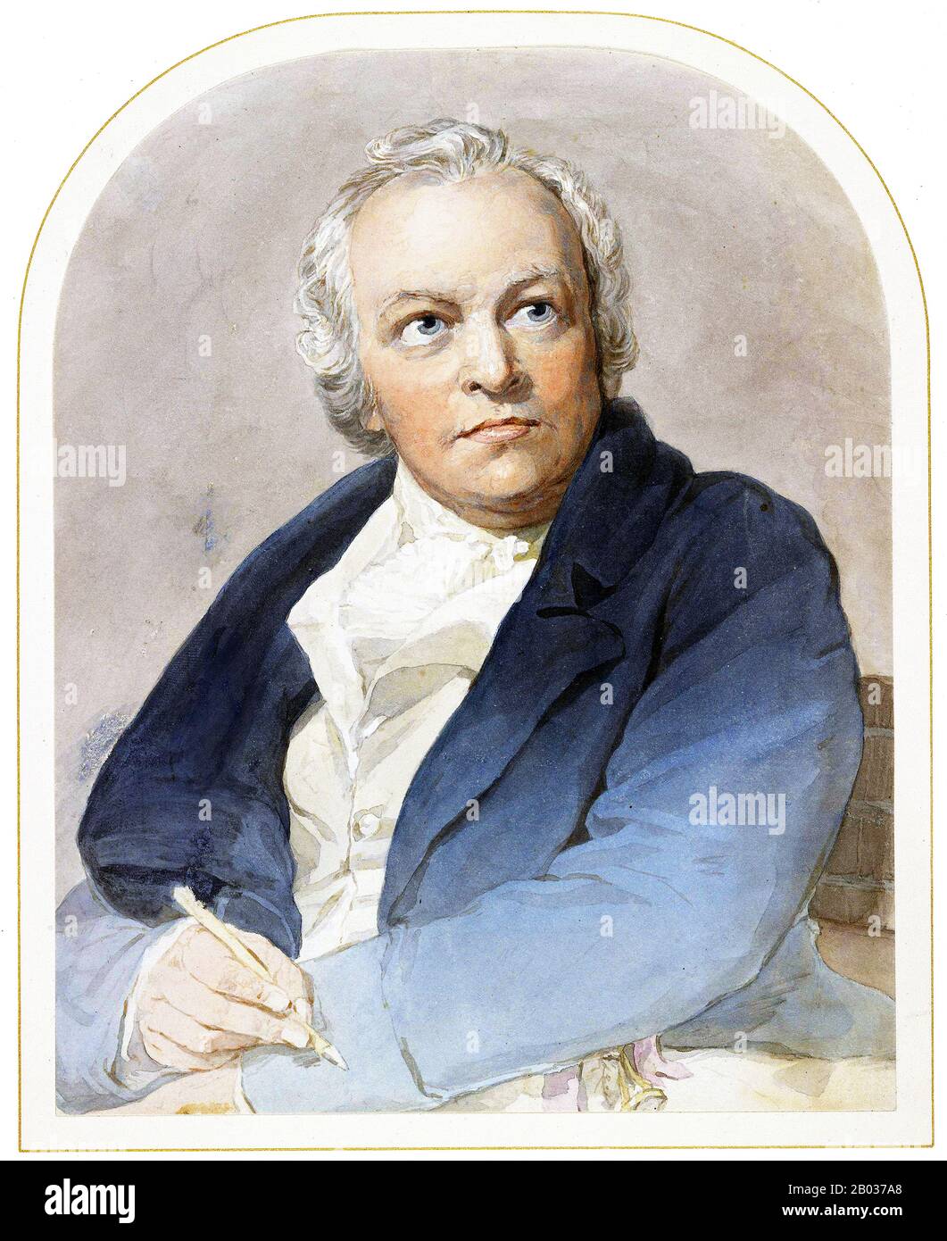 William Blake (28 novembre 1757 – 12 août 1827) était poète, peintre et créateur d'impression anglais. Largement méconnu pendant sa vie, Blake est maintenant considéré comme une figure séminale dans l'histoire de la poésie et des arts visuels de l'âge romantique. Ses oeuvres prophétiques ont été dites pour former "ce qui est en proportion de ses mérites le corps le moins lu de poésie en langue anglaise". Son art visuel a conduit un critique d'art contemporain à le proclamer "loin et loin le plus grand artiste que la Grande-Bretagne ait jamais produit". Banque D'Images