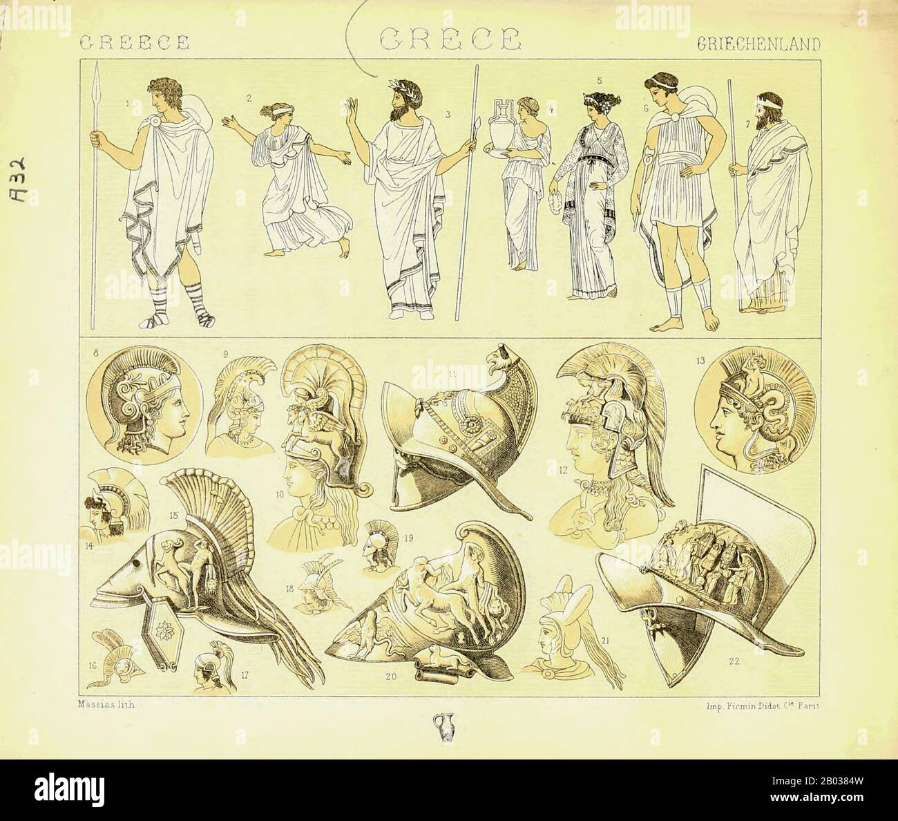 Ancienne Grèce mode et accessoires de Geschichte des kostüms dans chronologicher entwicklung (Histoire du costume dans le développement chronologique) par Racinet, A. (Auguste), 1825-1893. Et Rosenberg, Adolf, 1850-1906, Volume 1 imprimé à Berlin en 1888 Banque D'Images