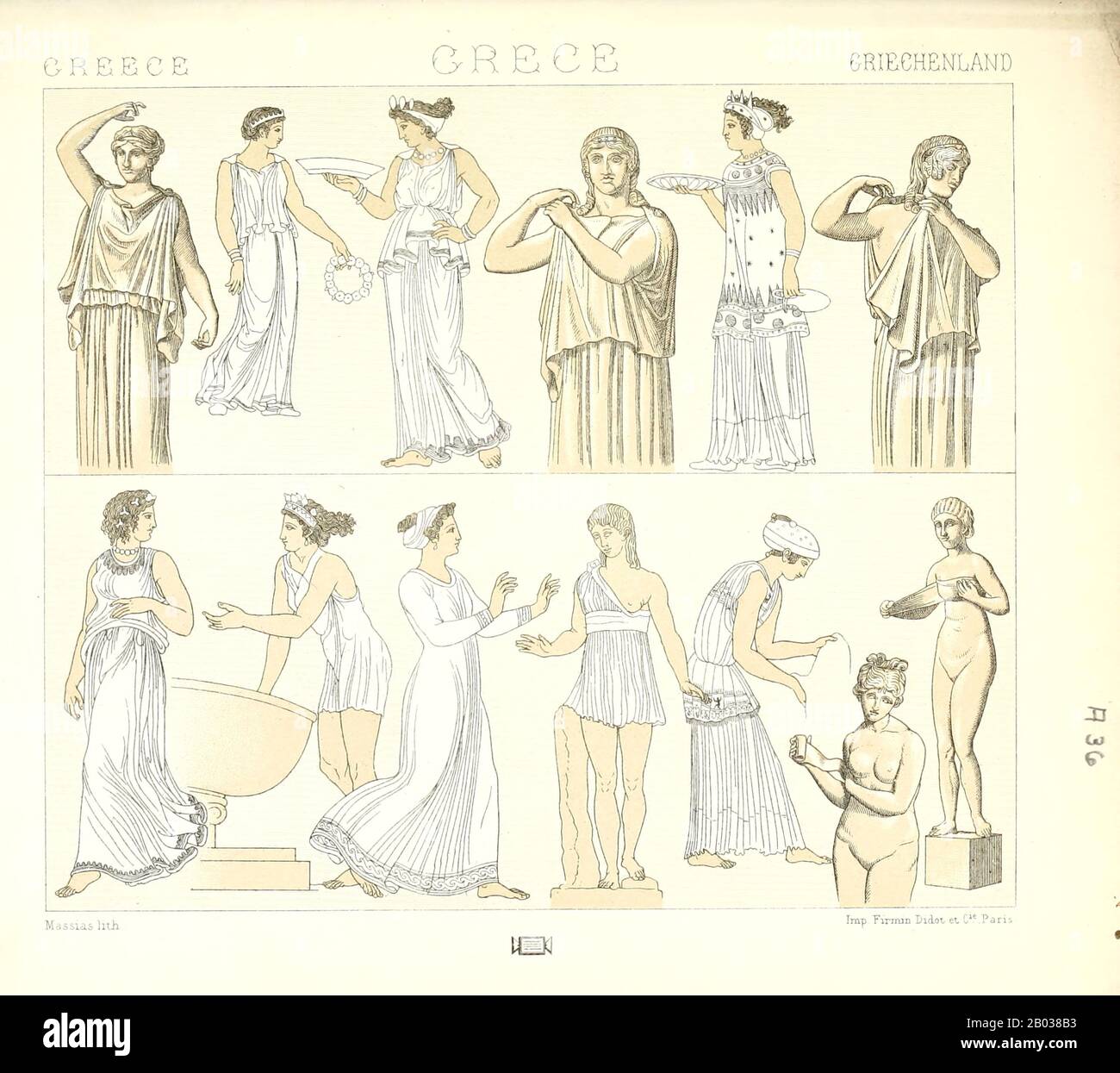 Ancienne Grèce mode et accessoires de Geschichte des kostüms dans chronologicher entwicklung (Histoire du costume dans le développement chronologique) par Racinet, A. (Auguste), 1825-1893. Et Rosenberg, Adolf, 1850-1906, Volume 1 imprimé à Berlin en 1888 Banque D'Images