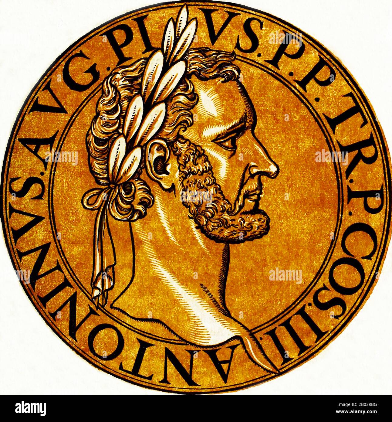 Antoninus (86-161) est né en 86 au Consul Tite Aurelius Fulvus, et se développerait pour devenir ami et allié à l'empereur Hadrien, qui l'adopta comme fils et héritier en 138. À son tour, Hadrien a fait d'Antoninus adopter les futurs empereurs Marcus Aurelius et Lucius Verus comme ses successeurs. Antoninus est devenu empereur la même année que son adoption, acquérant le nom de Pie après qu'il ait convaincu le Sénat d'accorder des honneurs divins d'Hadrien. Il a apporté quelques changements initiaux aux arrangements et politiques d'Hadrien, et il a supervisé un règne non militaire et surtout pacifique, le plus pacifique de l'histoire du principal. Il W Banque D'Images