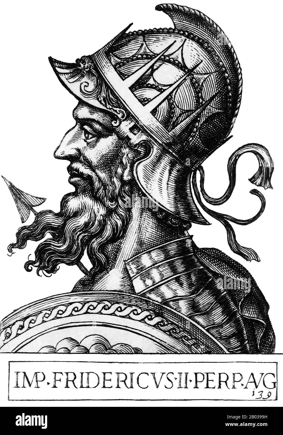Frederick II (1194-1250) était le fils de l'empereur Henry VI, et n'était qu'un bébé lorsqu'il était couronné roi de Sicile par sa mère en 1198. Quand sa mère est décédée la même année, il a été donné au Pape Innocent III, qui est devenu son tuteur. Quand Frederick est arrivé en 1208, il a affirmé son pouvoir sur la Sicile. L'empereur Otto IV envahit l'Italie en 1209, espérant conquérir la Sicile et amener Frederick au talon, mais en 1211, Frederick a été élu par contumace comme roi d'Allemagne par divers princes impériaux nourris avec le règne d'Otto. Frederick est entré en Allemagne avec une petite armée et a été officiellement couronné roi d'Allemagne en Banque D'Images