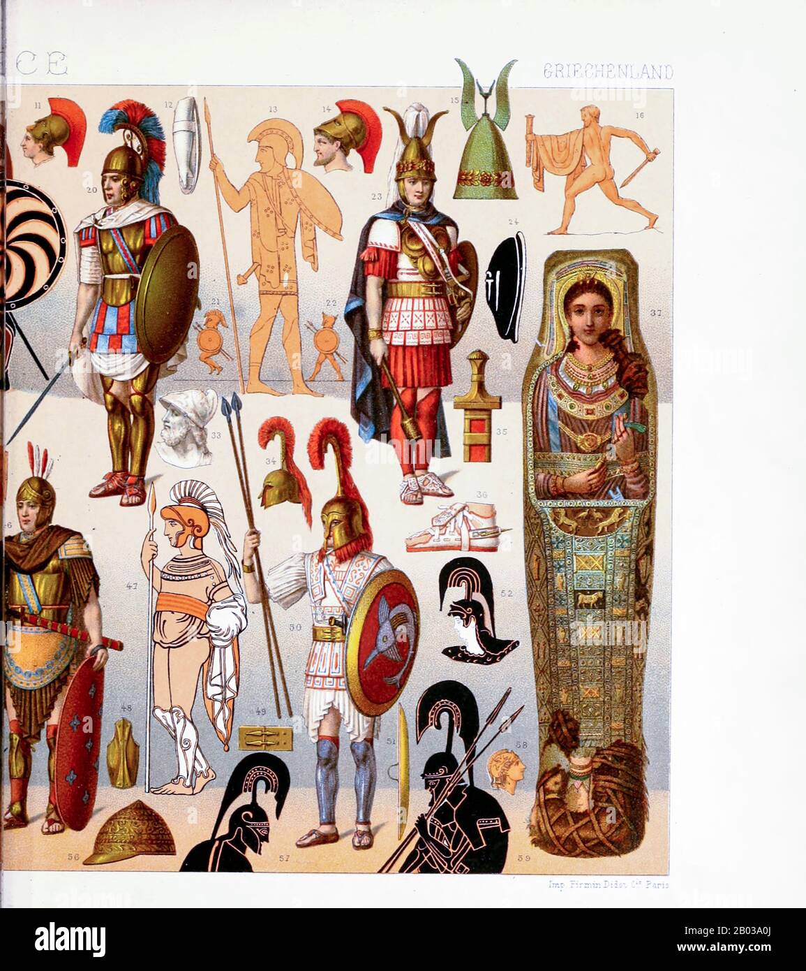 Ancienne Grèce mode et accessoires , de Geschichte des kostüms dans chronologicher entwicklung (Histoire du costume dans le développement chronologique) par Racinet, A. (Auguste), 1825-1893. Et Rosenberg, Adolf, 1850-1906, Volume 1 imprimé à Berlin en 1888 Banque D'Images