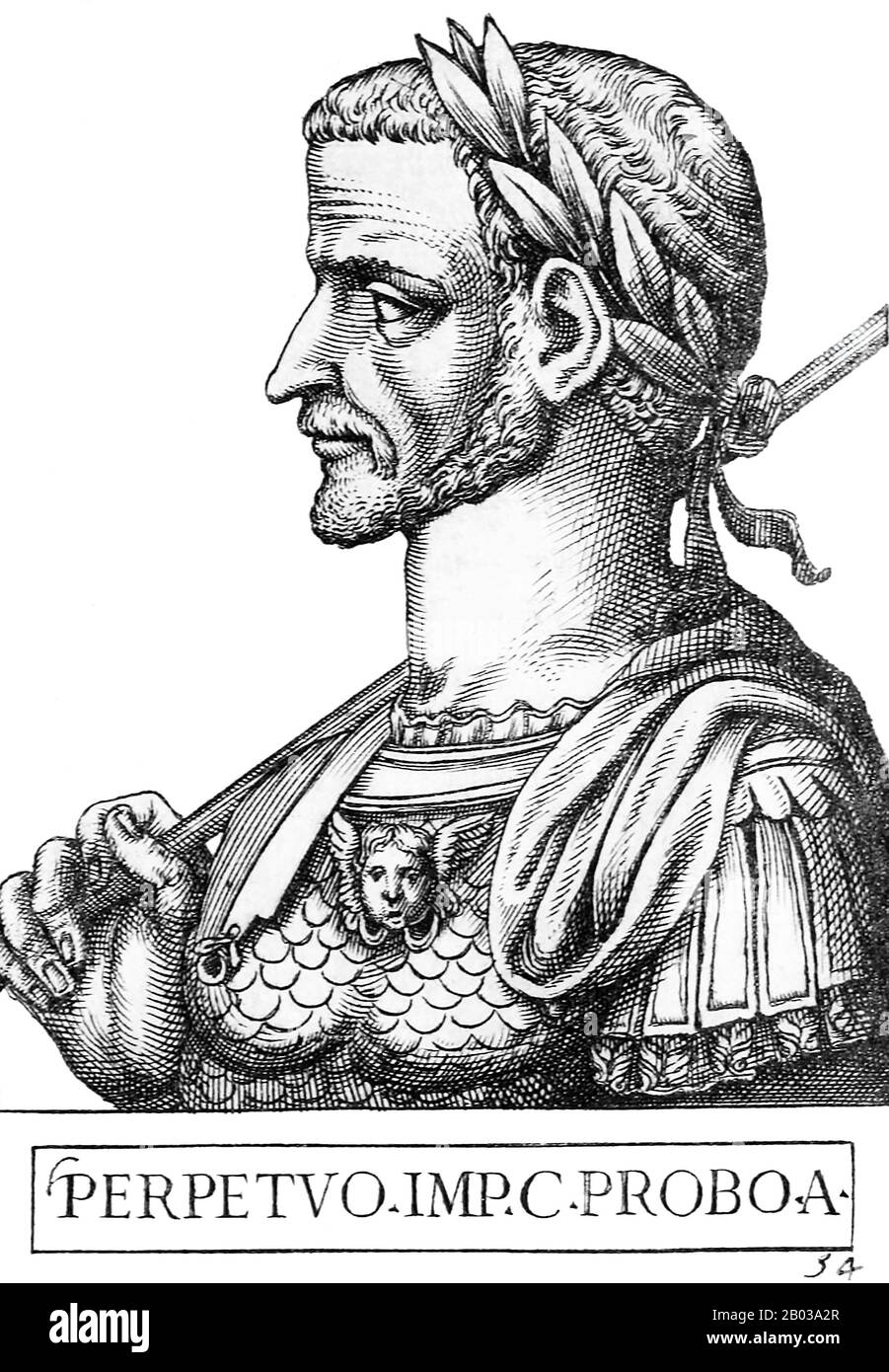 Marcus Aurelius Probus (232-282) était un soldat de carrière qui est entré dans l'armée dès qu'il a atteint l'âge adulte à 250 ans. Il s'est distingué sous Emperors Valerian, Aurelian et Tacitus, et quand Tacis est mort en 276, les soldats de Probus lui ont proclamé l'empereur, malgré une revendication rivale de Florianus, demi-frère de Tacis. Bien que le règne de Florianus soit reconnu, il a été bref et n'a duré que quatre-vingt-huit jours, puisqu'il a été rapidement assassiné par ses propres troupes après avoir perdu une bataille contre Probus. ProBus a été ratifié comme empereur après cela. Les premières années de son règne lui ont vu la campagne avec succès Banque D'Images