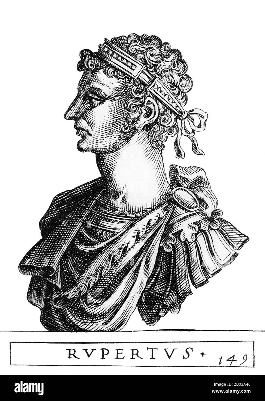 Rupert (1352-1410), aussi connu sous le nom de Rupert du Palatinat et de Rupert le Doux, était le fils De L'Électeur Palatin Rupert II et un parent éloigné de l'empereur Louis IV Il succède à son père en tant Qu'Électeur palatine en 1398 et a été déclaré roi d'Allemagne en 1400 par ses concitoyens, qui déposent le roi Venceslas. Rupert n'avait pas de base de pouvoir solide au sein du Saint Empire romain, son règne contesté par la Maison du Luxembourg, la maison du roi Venceslas, qui a refusé de reconnaître son détronement mais n'a pris aucune action directe contre Rupert. Il a marché en Italie en 1401, espérant être couronné Saint-Romain Banque D'Images