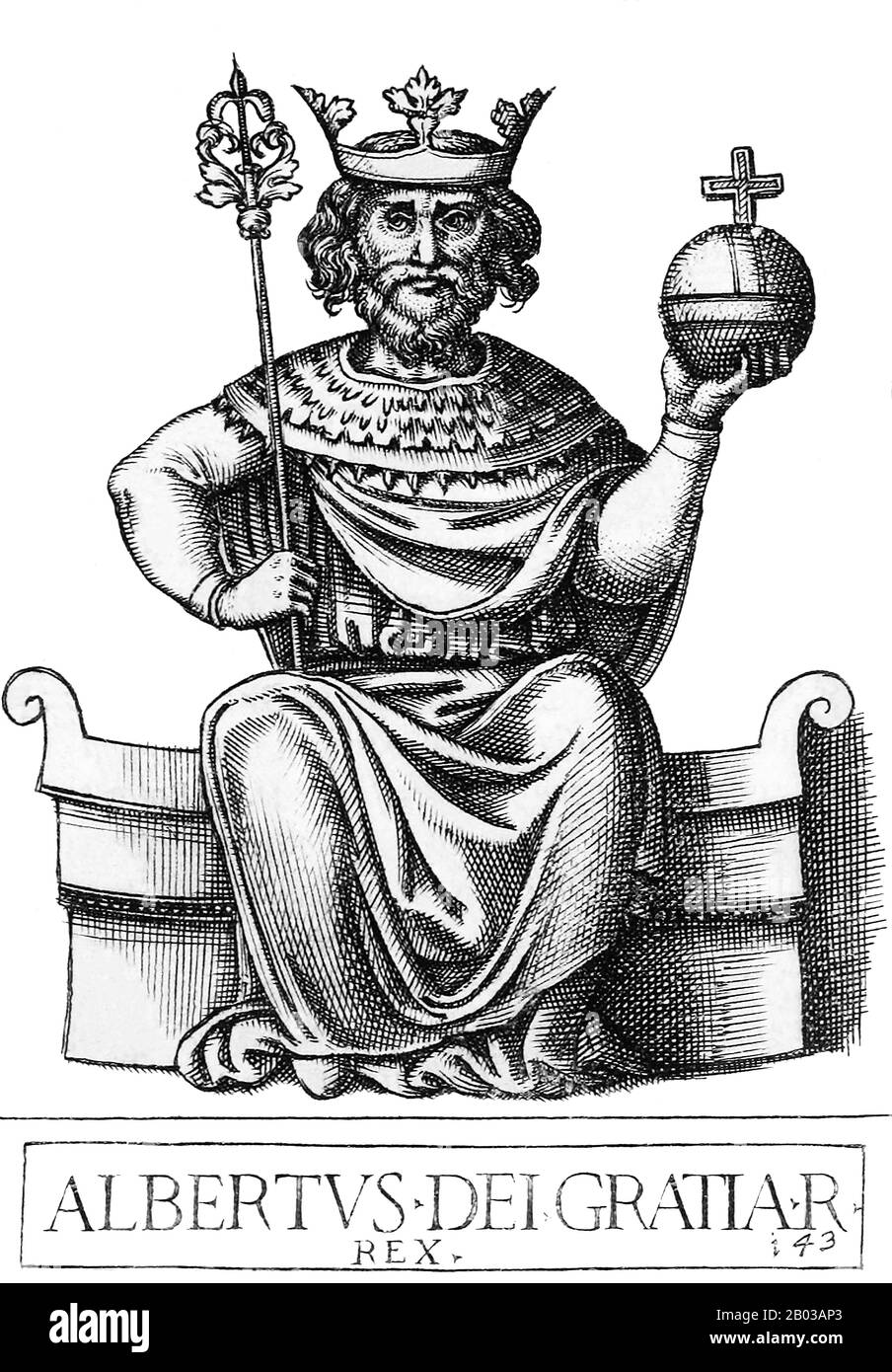 Albert I (1255-1308), également connu sous le nom d'Albert de Habsburg, était le fils aîné du roi Rudolf I, et fut fait tombe de Swabia en 1273, regardant les possessions de son père en Alsace. Il fut alors fait duc d'Autriche et de Styrie en 1283, aux côtés de son jeune frère Rudolf II Lorsque son père est mort sans avoir réussi à obtenir l'élection d'Albert comme successeur, il a été forcé de reconnaître la souveraineté du roi Adolf élu de Nassau. Albert n'a cependant pas abandonné ses espoirs pour la couronne allemande, bidant son temps et travaillant avec les ennemis d'Adolf et les anciens alliés pour finalement le faire déposer Banque D'Images