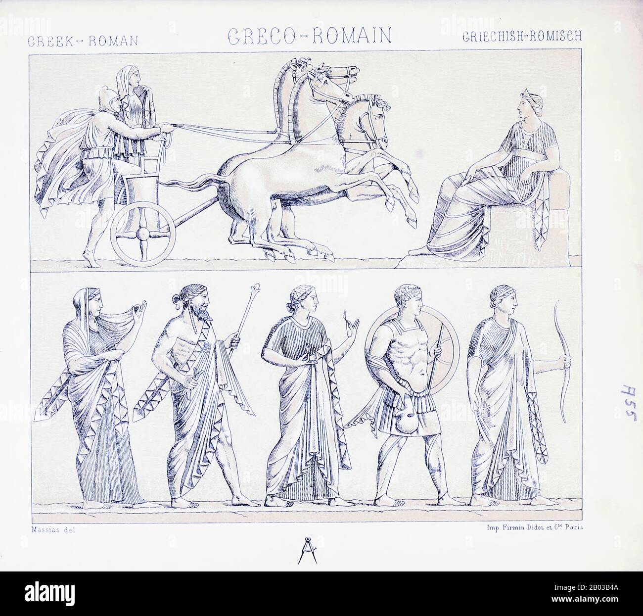 Ancienne mode romaine grecque et accessoires de Geschichte des kostüms dans chronologicher entwicklung (Histoire du costume dans le développement chronologique) par Racinet, A. (Auguste), 1825-1893. Et Rosenberg, Adolf, 1850-1906, Volume 1 imprimé à Berlin en 1888 Banque D'Images