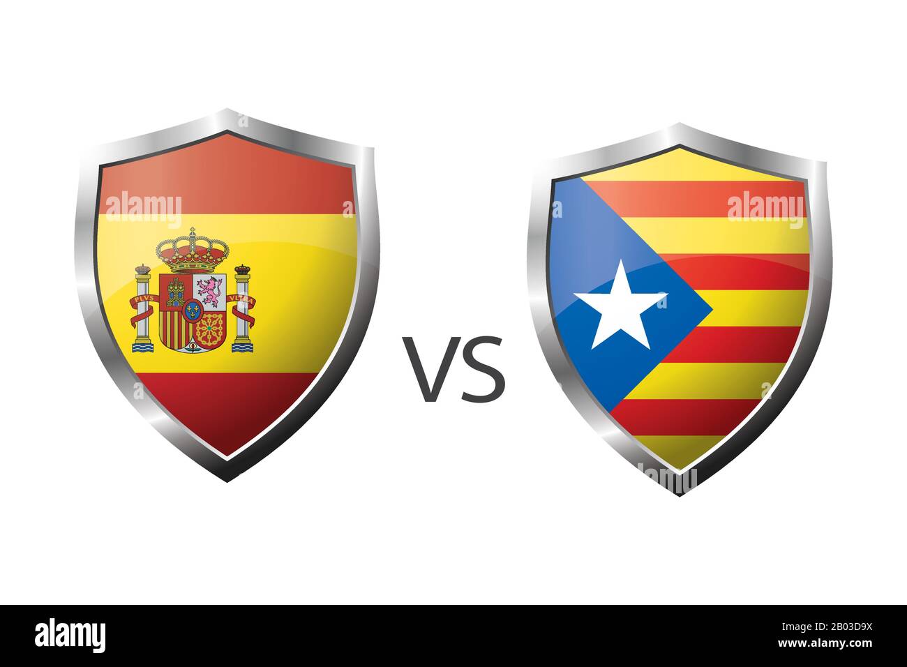 Drapeau de l'Espagne et drapeau de la Catalogne, concept de confrontation, isolé sur fond blanc, illustration vectorielle Illustration de Vecteur