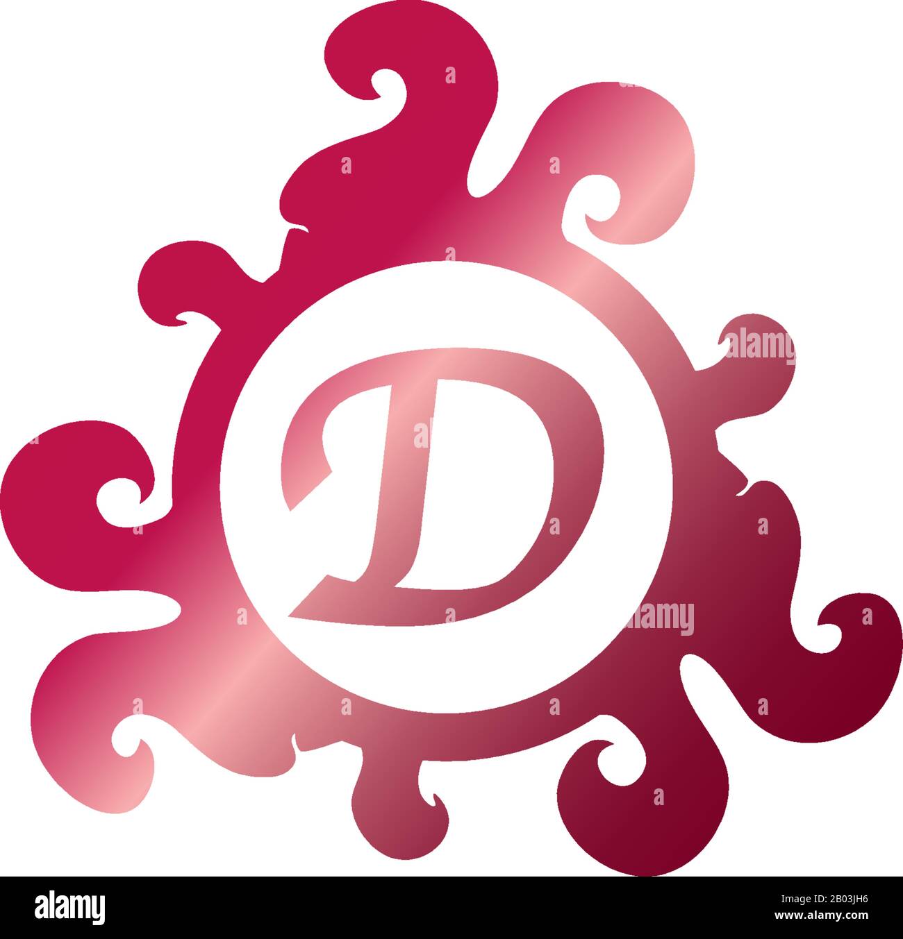 Lettre D Decorative Alphabet Logo Isolé Sur Fond Blanc, Élégant Curl & Floral Logo Concept, Luxe Ruby Initial Abjad Logo Modèle De Conception. Illustration de Vecteur