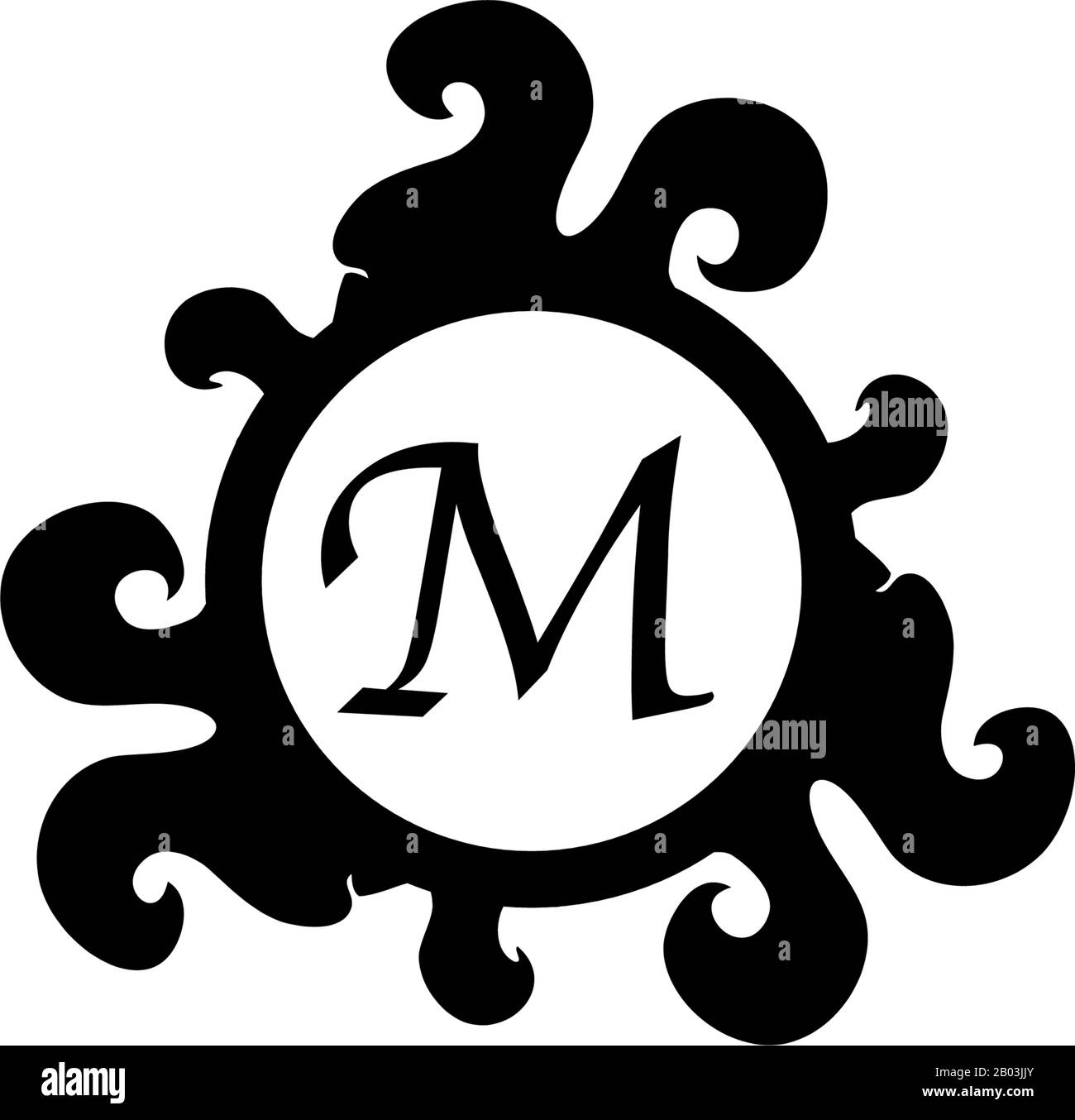 Lettre M Decorative Alphabet logo isolé sur fond blanc. Concept Élégant De Logo Curl & Floral. Modèle De Conception De Logo Abjad Initial Noir De Luxe. Illustration de Vecteur