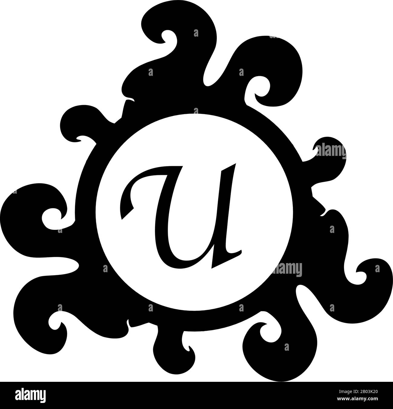 Lettre U Decorative Alphabet logo isolé sur fond blanc. Concept Élégant De Logo Curl & Floral. Modèle De Conception De Logo Abjad Initial Noir De Luxe. Illustration de Vecteur