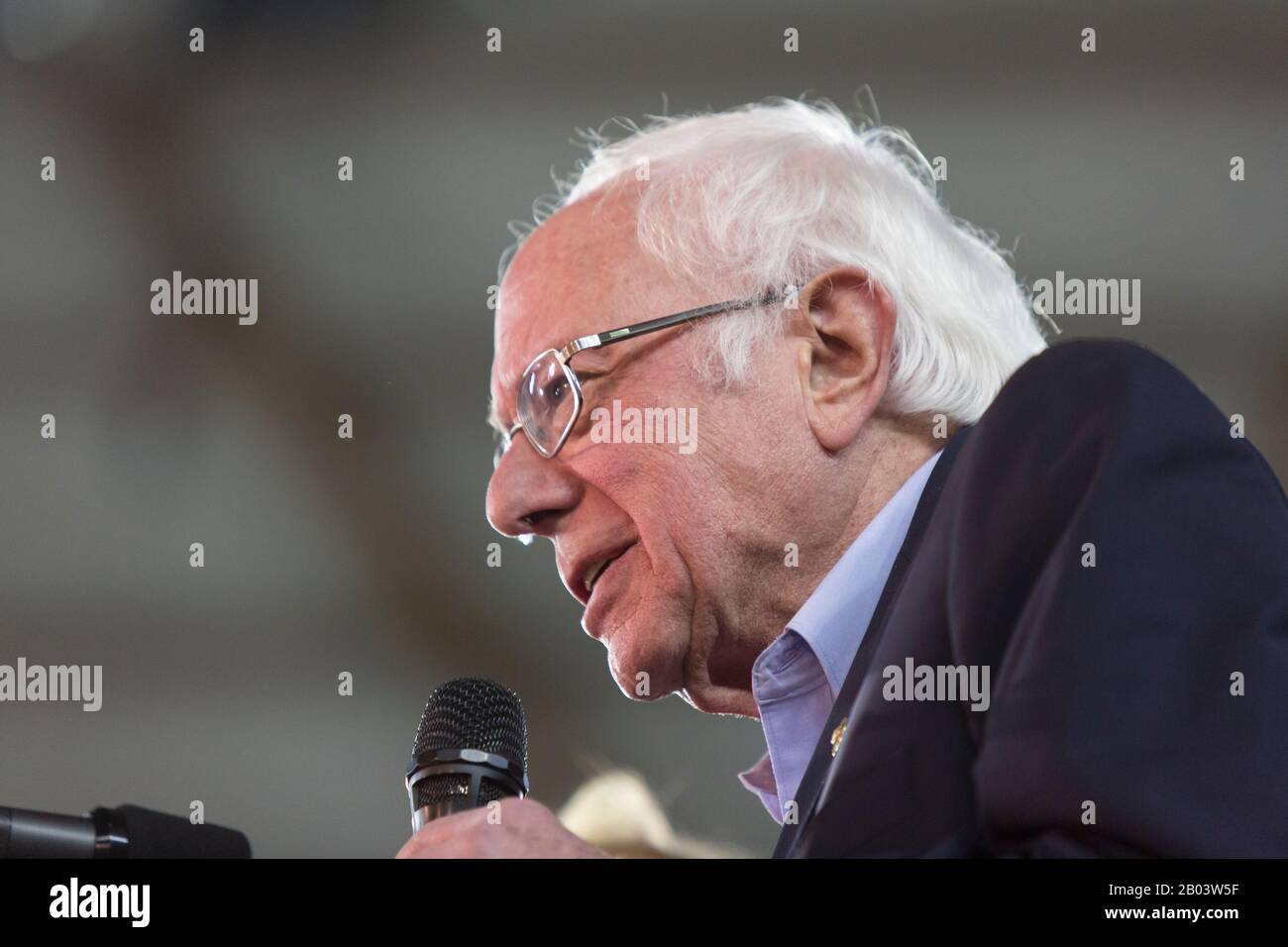 Le sénateur américain BERNIE SANDERS s'adresse aux partisans lors d'un rassemblement à Tacoma, Washington, le lundi 17 février 2020. Sanders est en lice pour la nomination démocratique de 2020 pour le président contre un champ de candidats bondés. Banque D'Images