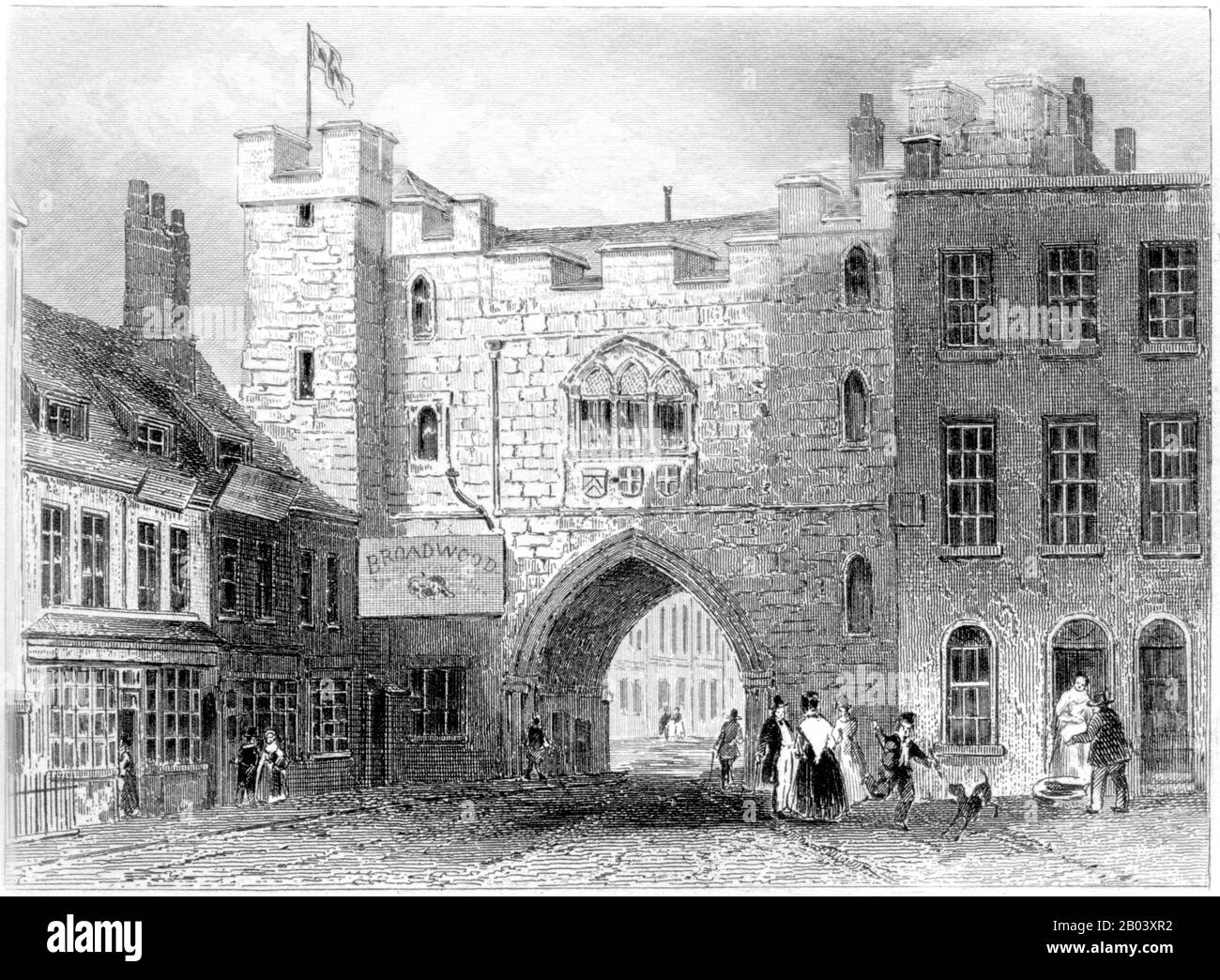 Une gravure de St Johns Gate, Clerkenwell numérisé à haute résolution à partir d'un livre imprimé en 1851. Cette image est considérée comme étant libre de tous les droits d'auteur. Banque D'Images