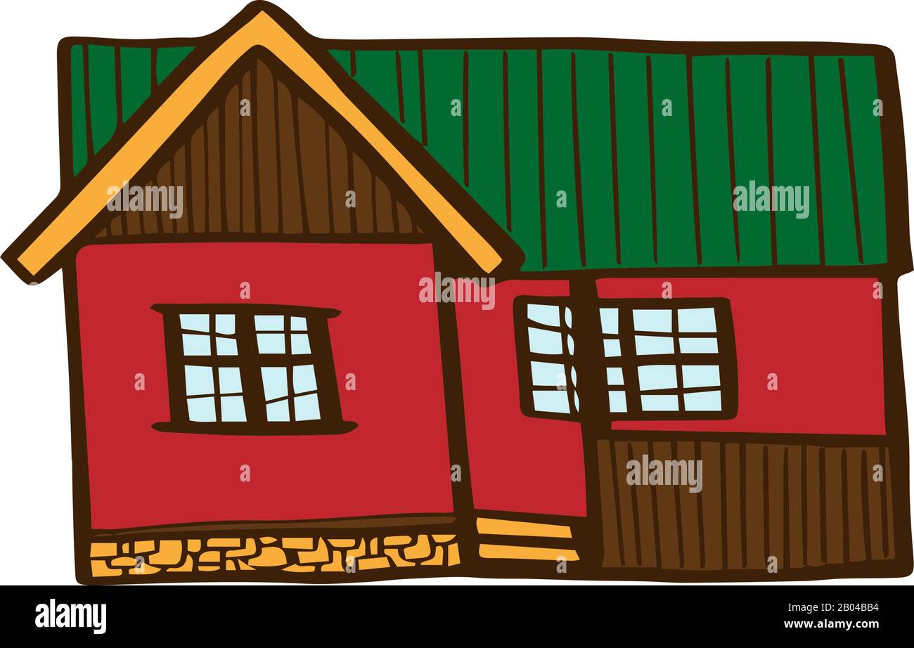 Jolie petite maison dans un style de dessin animé coloré isolé sur fond blanc. Architecture d'illustration de stock vectoriel pour les enfants. Illustration de Vecteur