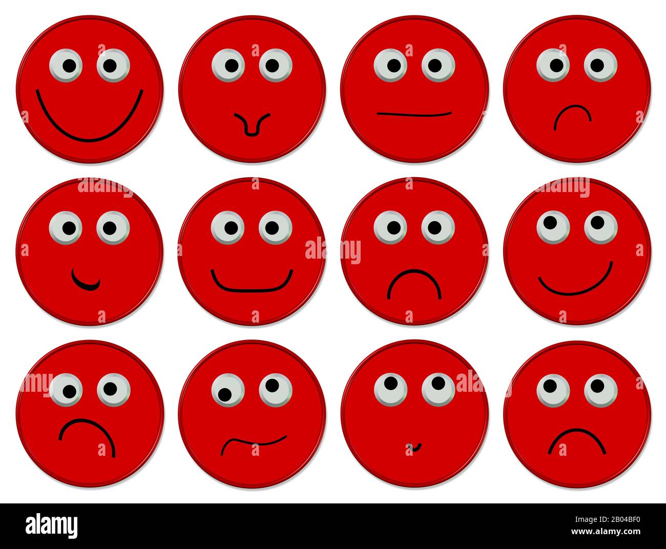 Émoticônes rouges avec différentes humeurs Banque D'Images