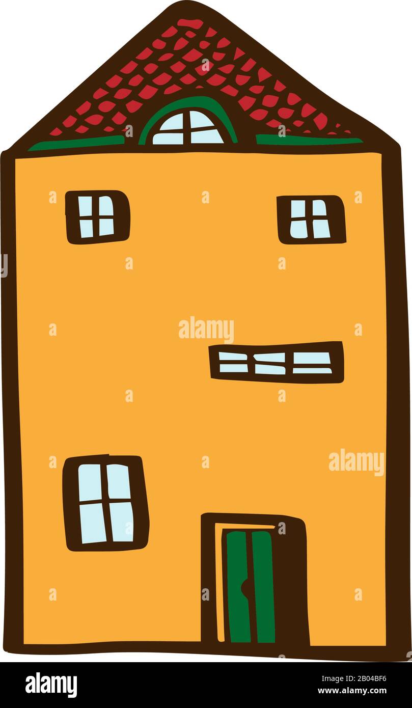 Jolie petite maison dans un style de dessin animé coloré isolé sur fond blanc. Architecture d'illustration de stock vectoriel pour les enfants. Illustration de Vecteur