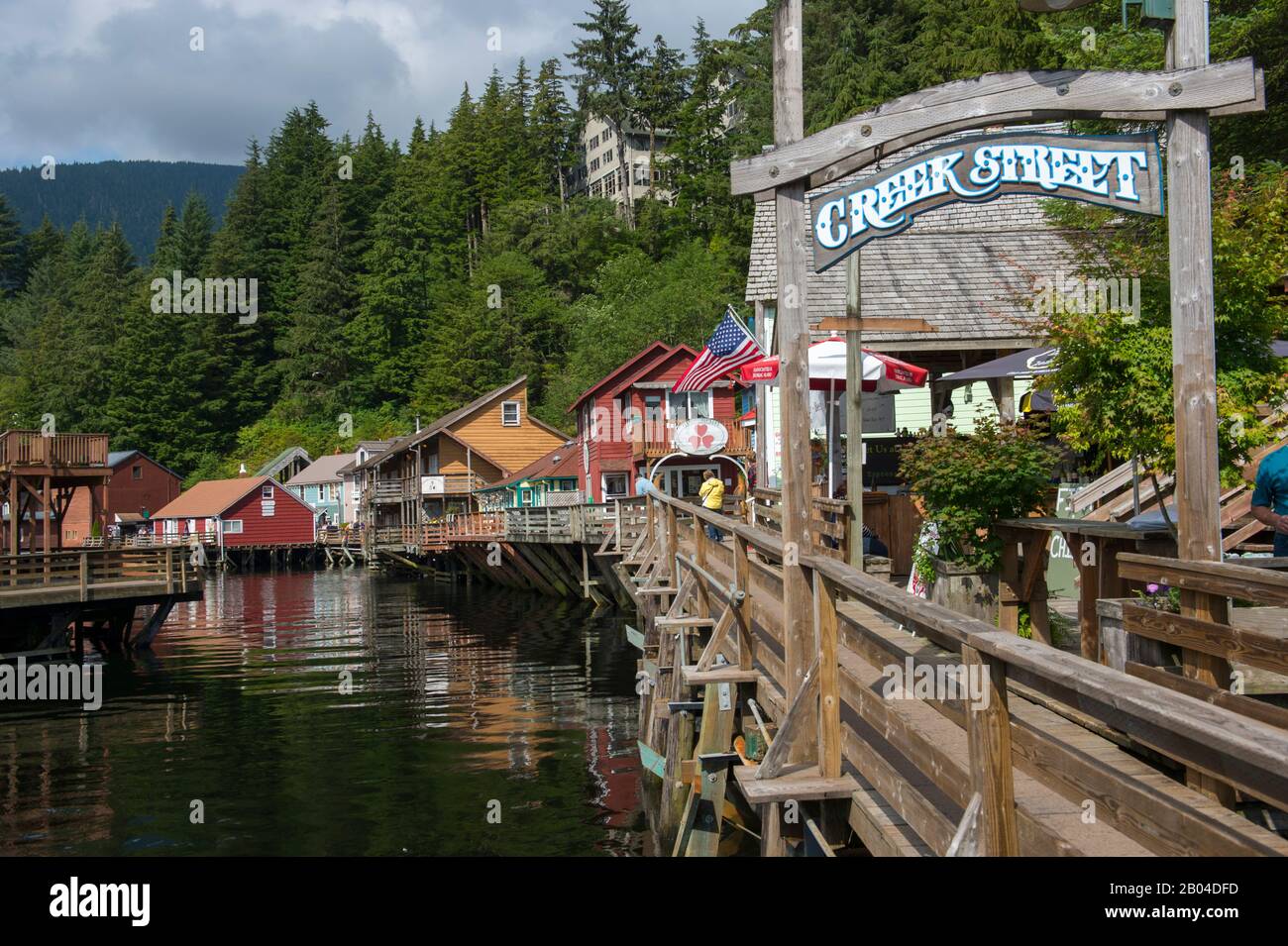 Signez à l'entrée de Creek Street l'ancien quartier de Red Light à Ketchikan, dans le sud-est de l'Alaska, aux États-Unis. Banque D'Images