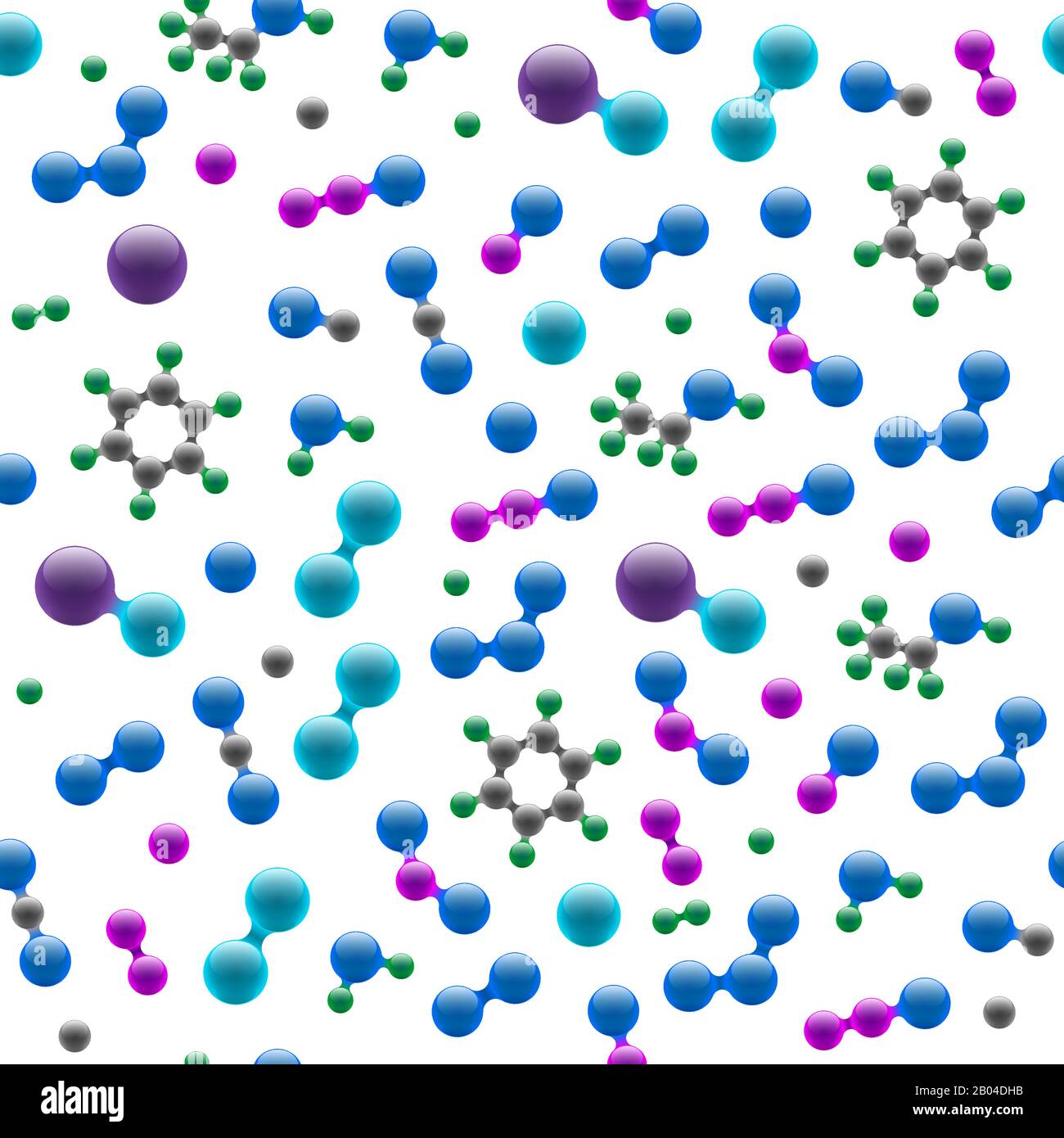 Chimie structure moléculaire atomique 3d modèle sans couture. Concept de conception abstrait pour l'industrie chimique de la biotechnologie scientifique. Illustration d'arrière-plan de texture des atomes et des molécules vectoriels Illustration de Vecteur