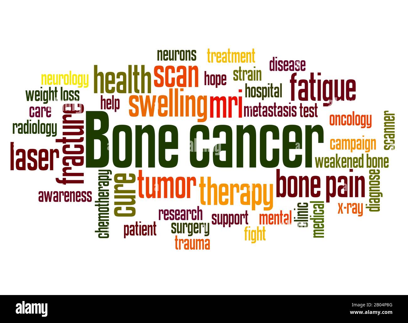 Concept de nuage de mots sur le cancer des os sur fond blanc. Banque D'Images