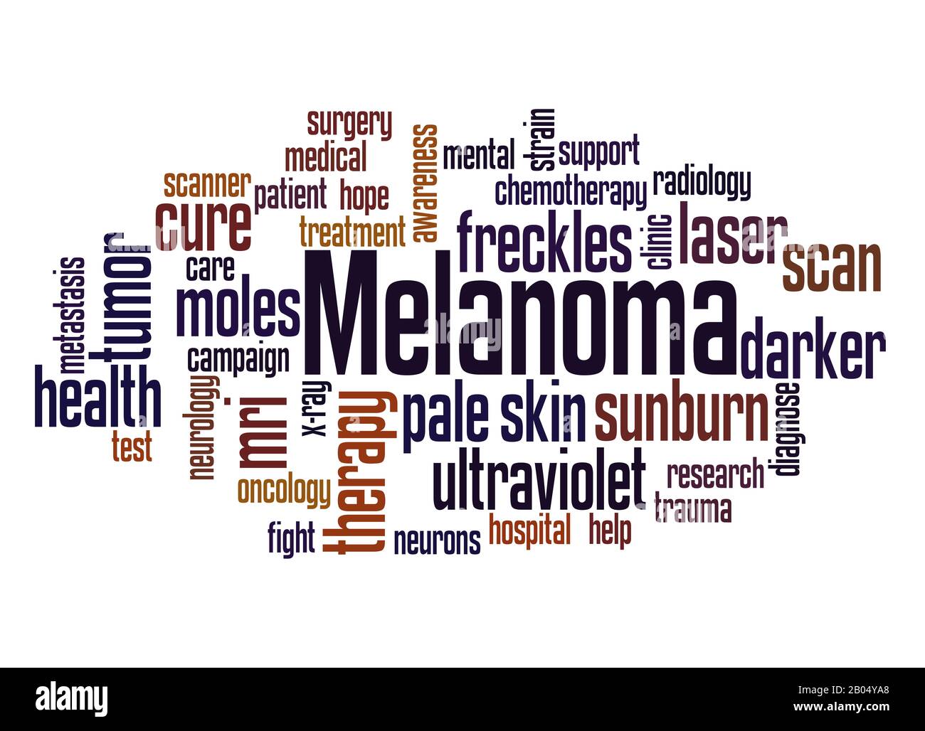 Mélanome - concept de nuage de mots sur le cancer de la peau sur fond blanc. Banque D'Images