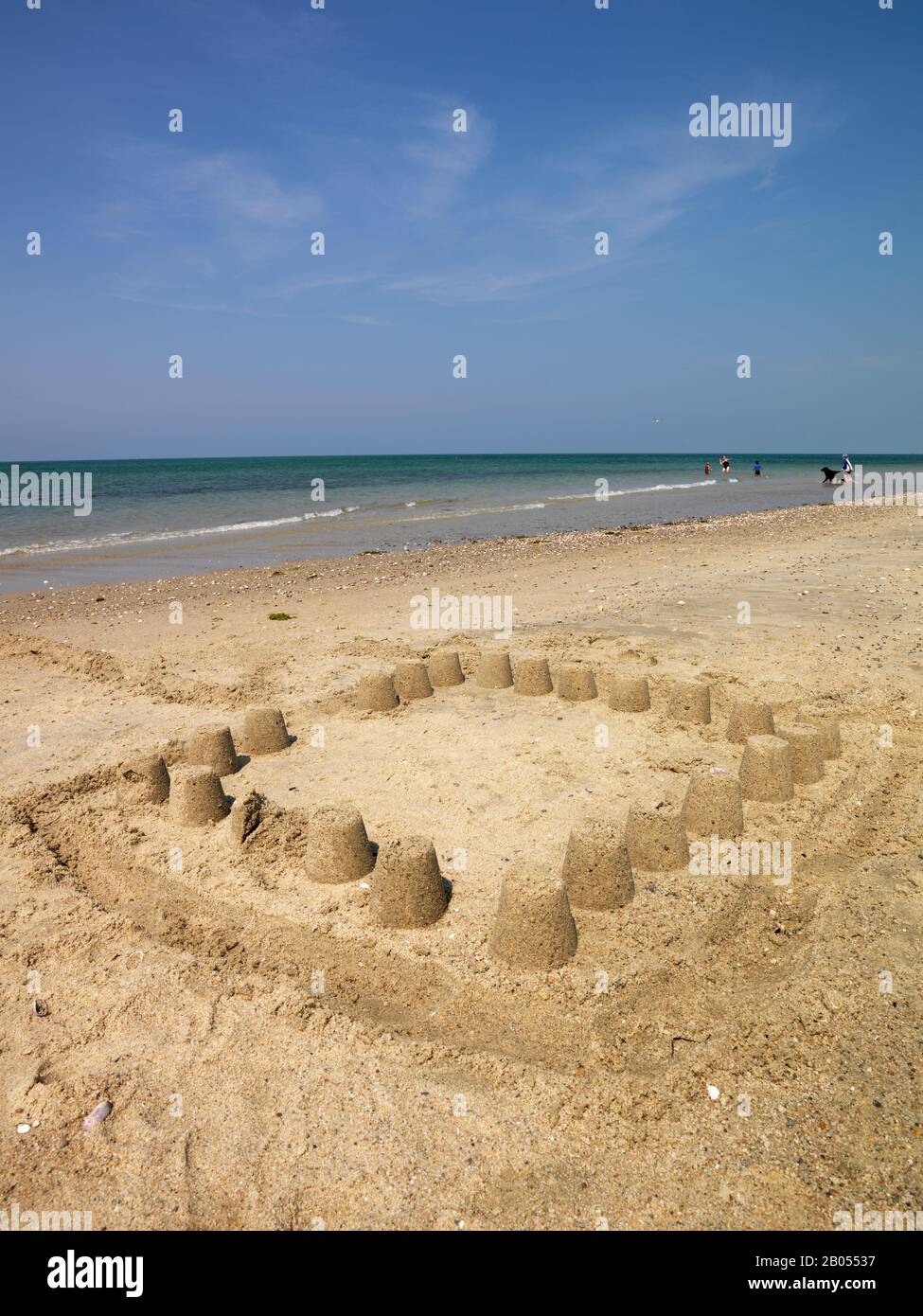 Château de sable sur la plage, plage de Dionis, Nantucket, Massachusetts, États-Unis Banque D'Images