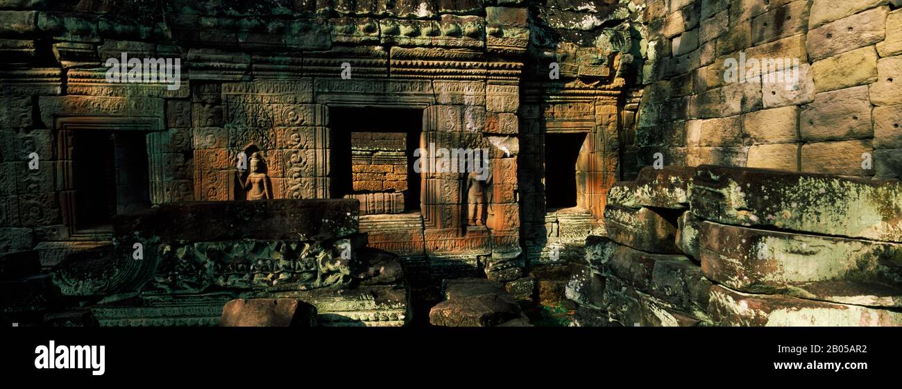 Ruines d'un temple, Preah Khan, Angkor, Cambodge Banque D'Images