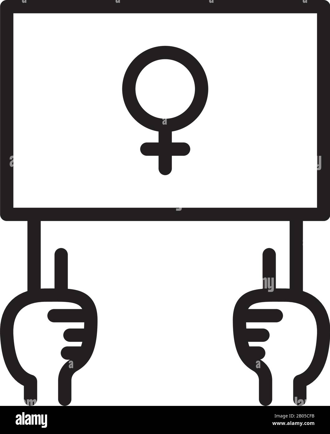 mains avec signe avec symbole de sexe féminin sur fond blanc, icône de style de ligne, illustration vectorielle Illustration de Vecteur