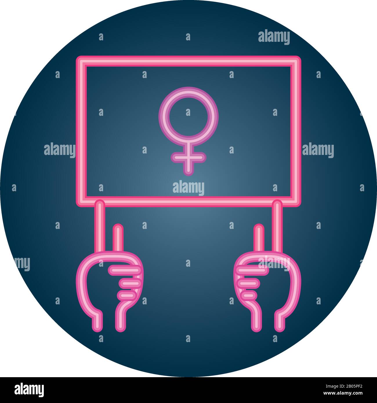 mains avec signe avec symbole de sexe féminin sur fond blanc, icône de style néon, illustration vectorielle Illustration de Vecteur