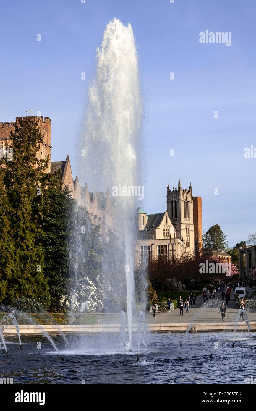 WA17188-00...WASHINGTON - Fontaine de Drumheller et étang Frosh à l'Université de Washington à Seattle. Banque D'Images