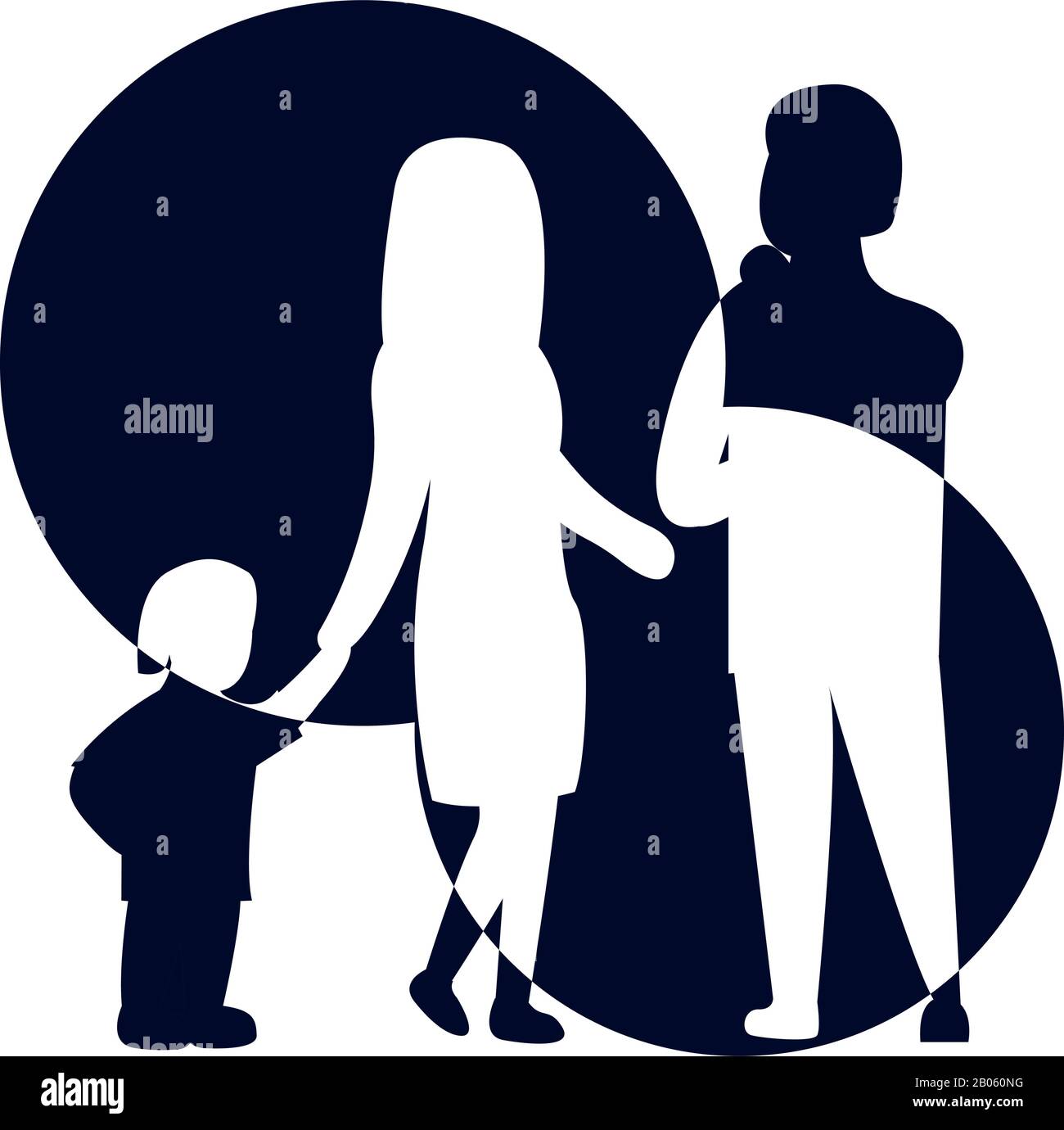 Illustration vectorielle d'une silhouette d'une famille. L'art de l'icône de famille heureux en chiffres simples. Les enfants, le père et la mère se tiennent ensemble. Vector peut être utilisé comme Illustration de Vecteur