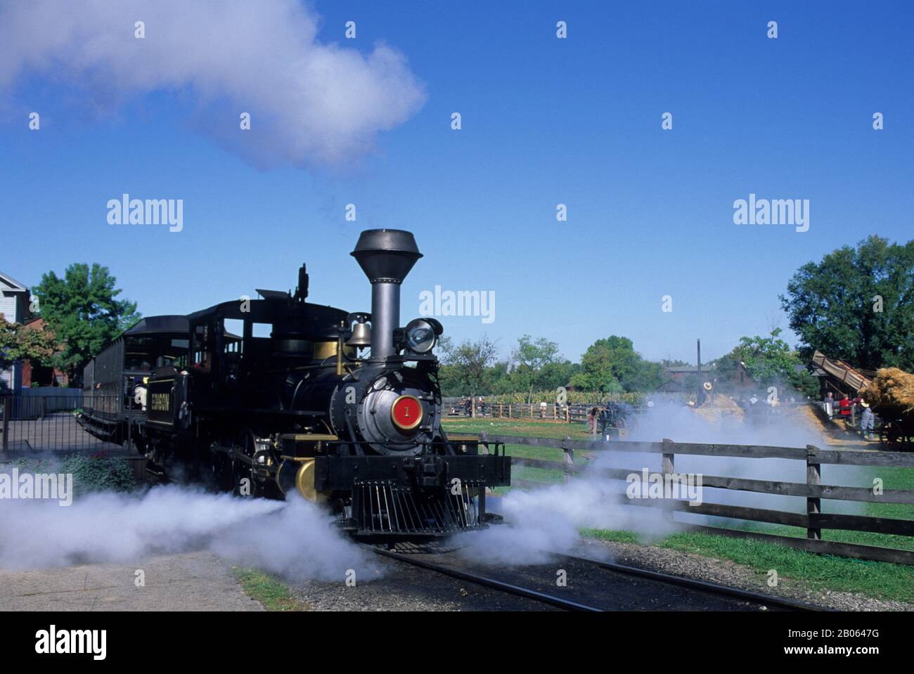 ÉTATS-UNIS, MICHIGAN, PRÈS DE DETROIT DEARBORN, GREENFIELD VILLAGE, MACHINE À VAPEUR, TRAIN Banque D'Images