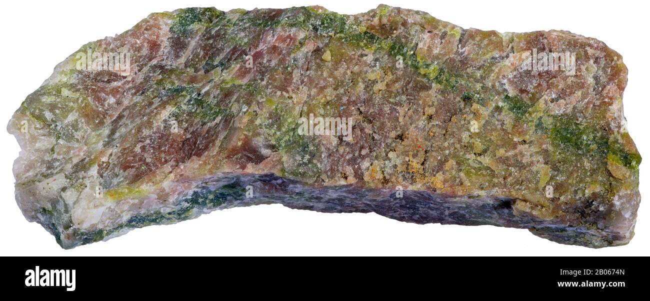 Épidote Schist, Madoc, Ontario les Greenschistes sont des roches métamorphiques qui se forment sous les températures et les pressions les plus basses. Le vert est dû à l'abondance Banque D'Images
