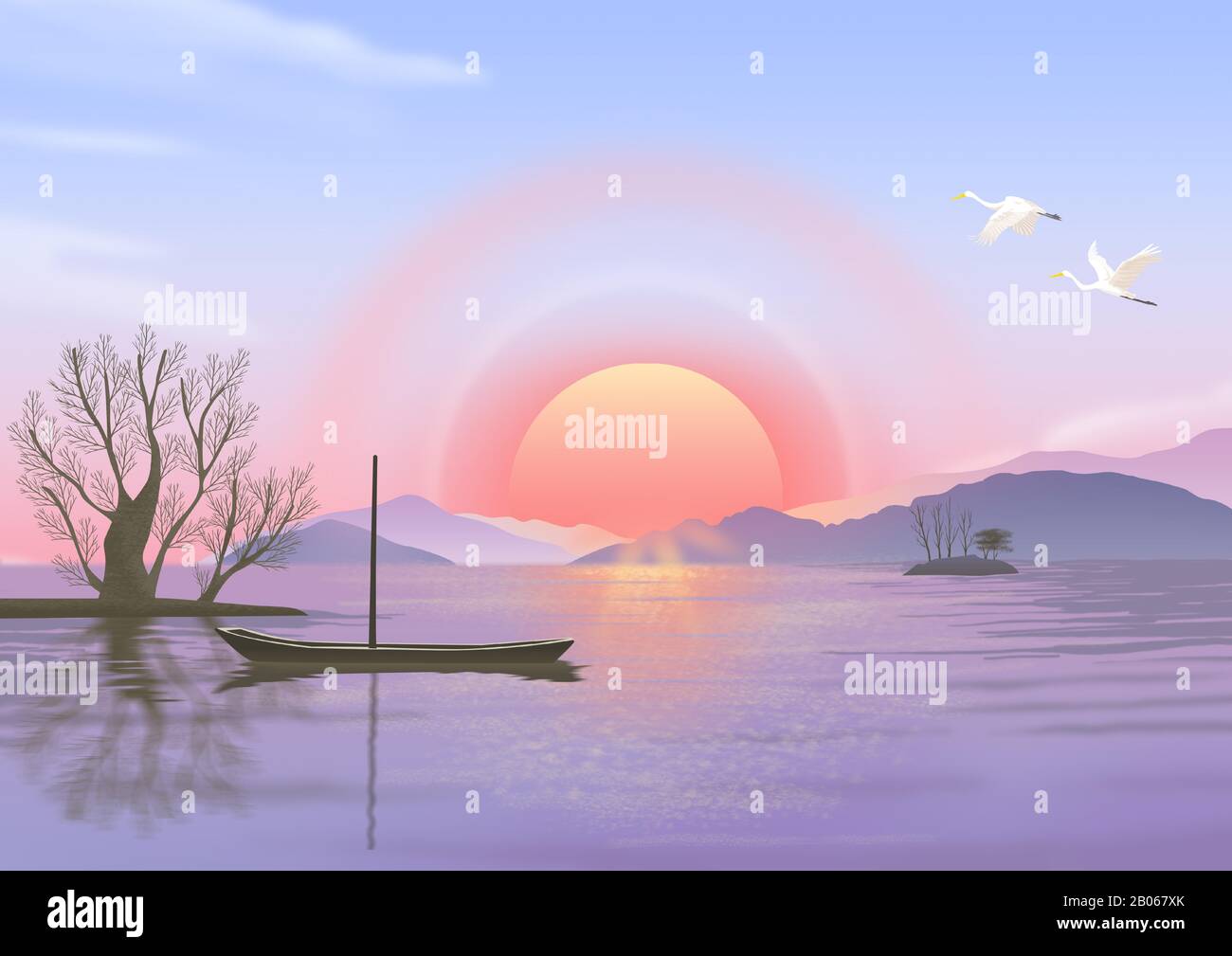 Paysage naturel avec l'illustration du lever du soleil 004 Illustration de Vecteur