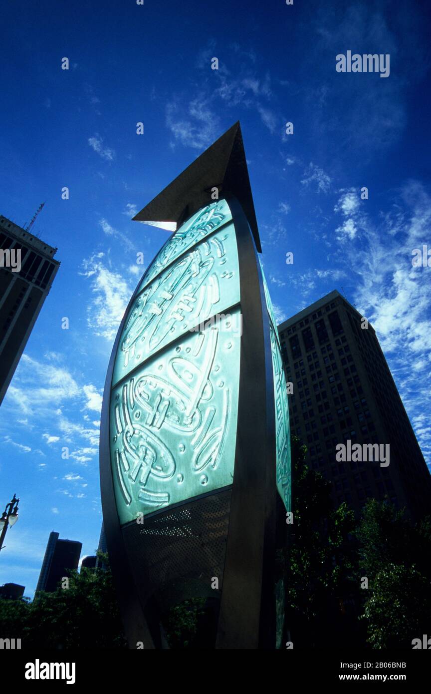 ETATS-UNIS, MICHIGAN, DETROIT, CAMPUS MARTIUS PARK, SCULPTURE Banque D'Images
