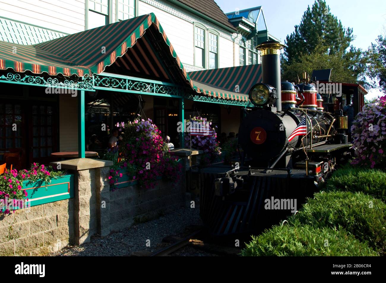 ÉTATS-UNIS, IDAHO, PRÈS DE COEUR D'ALENE, SILVERWOOD THEME PARK, MOTEUR VAPEUR, TRAIN Banque D'Images