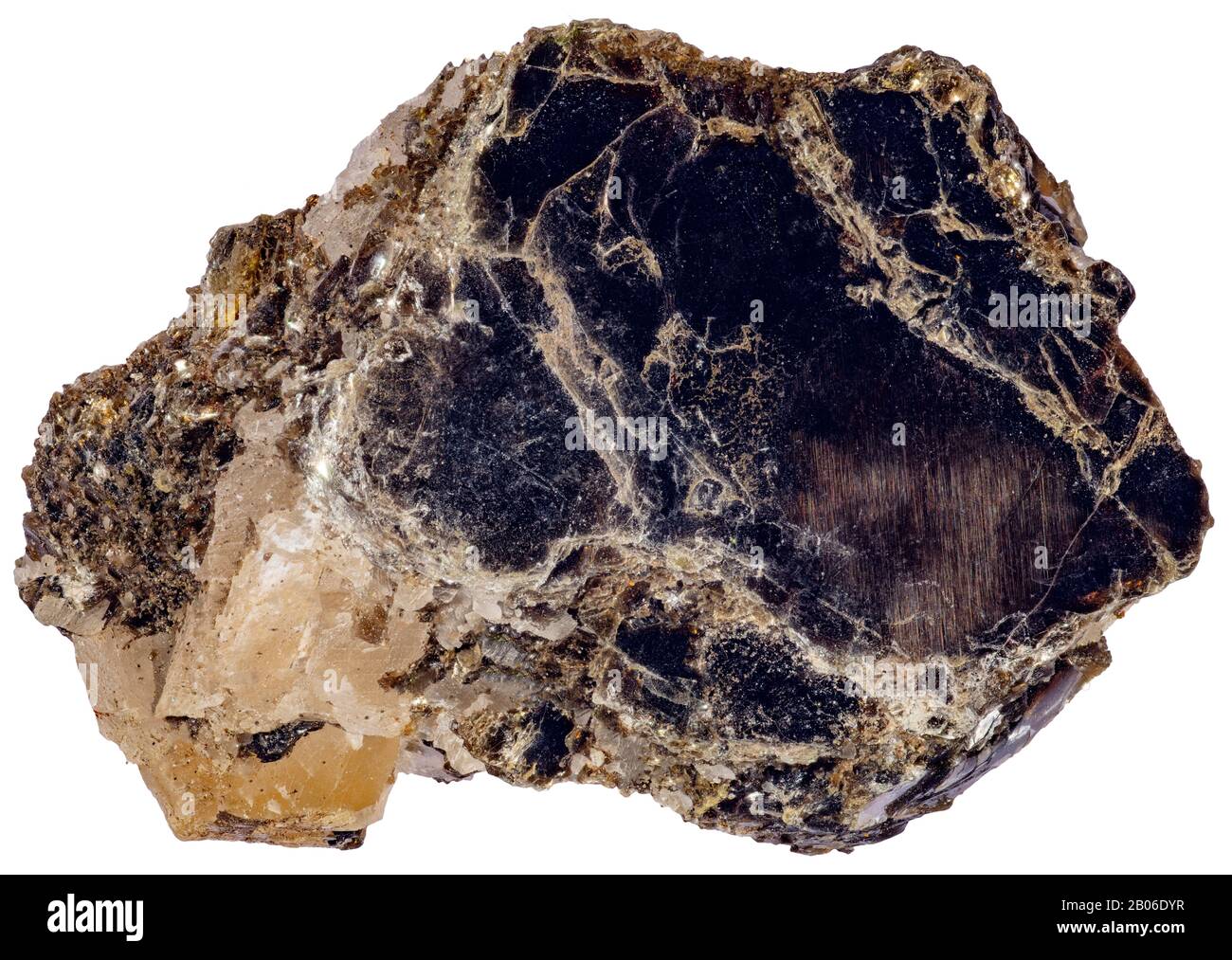 Lepidomelane, Mica, Lanark, Ontario Lepidomelane est une mica noire et ferrugineuse que l'on trouve dans la roche de granit. Banque D'Images