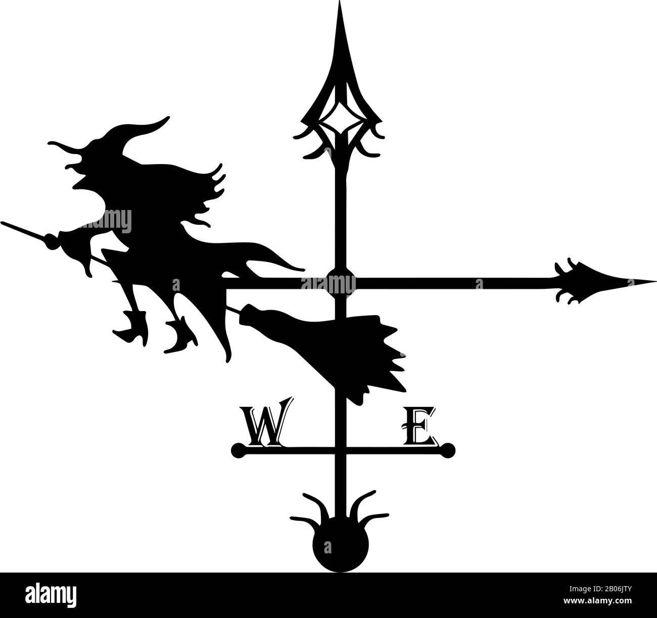 Ailette. Décoration de cheminée. Filet de fer. Baba Yaga vole sur un bâton. Sorcière. Objets forgés. Banque D'Images