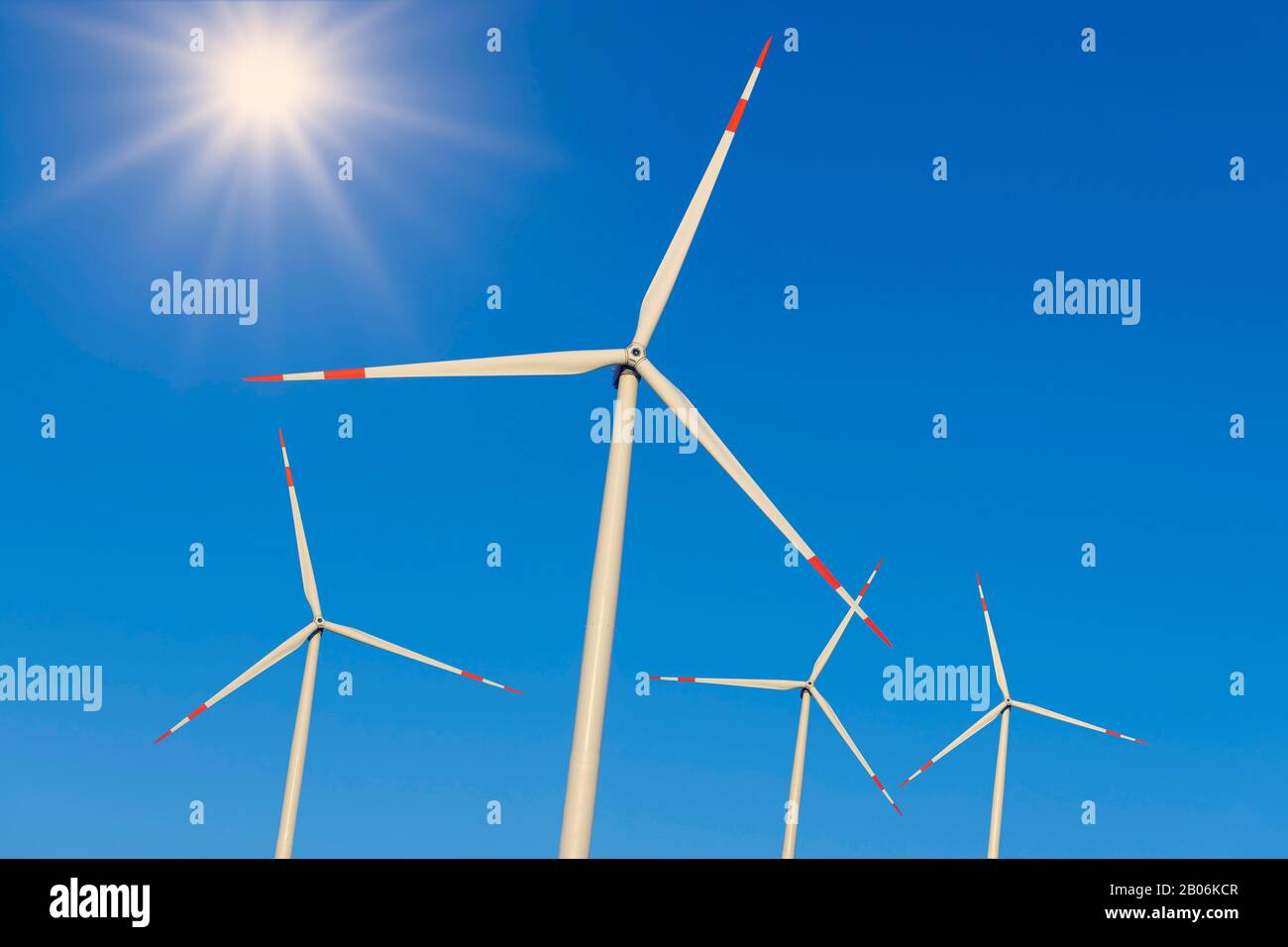 Digital Composing, éoliennes devant le ciel bleu, Allemagne Banque D'Images