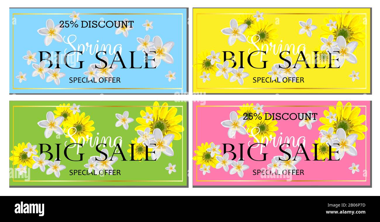 Jeu de brochures à ressort de vente bannière disposition de fond. Modèle d'illustration. Bannière horizontale. Fleurs de printemps. Banque D'Images