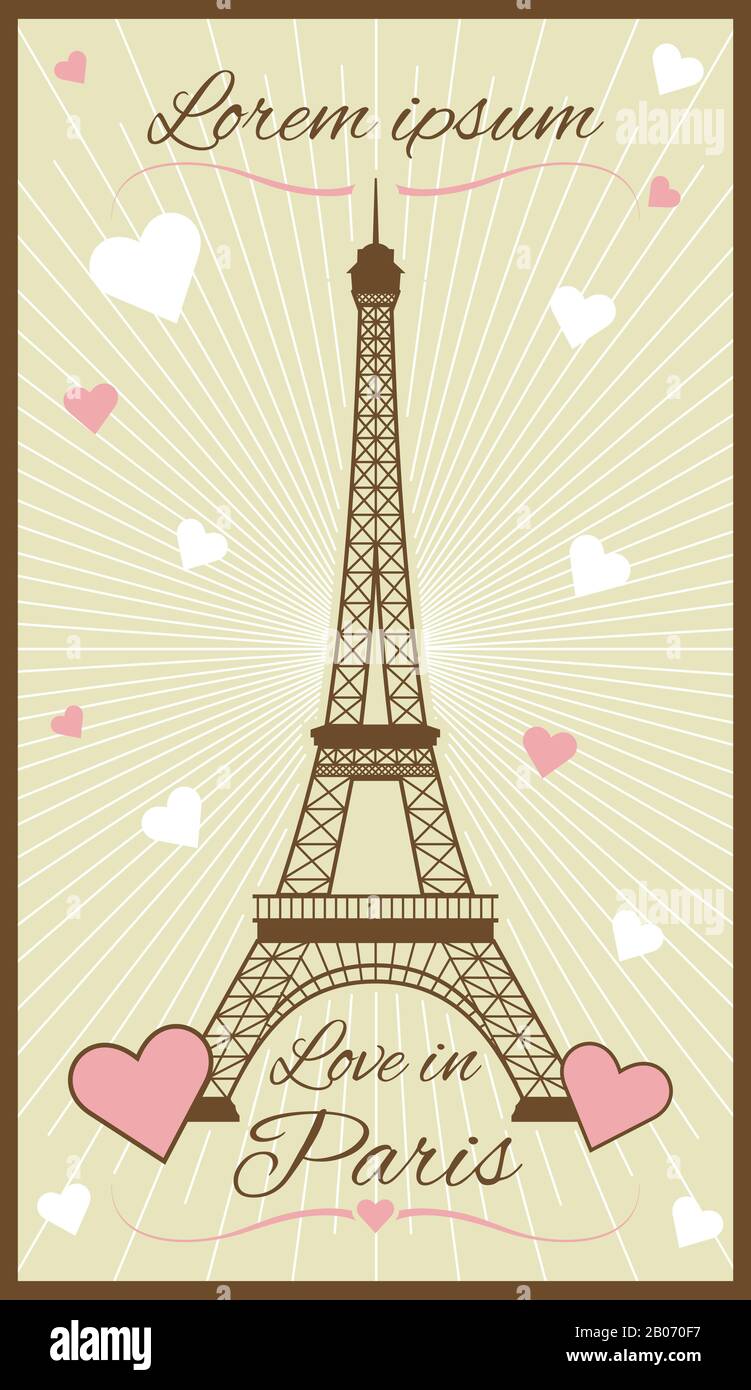 Carte de vœux vectorielle avec tour eiffel. Célèbre illustration de statue d'architecture Illustration de Vecteur