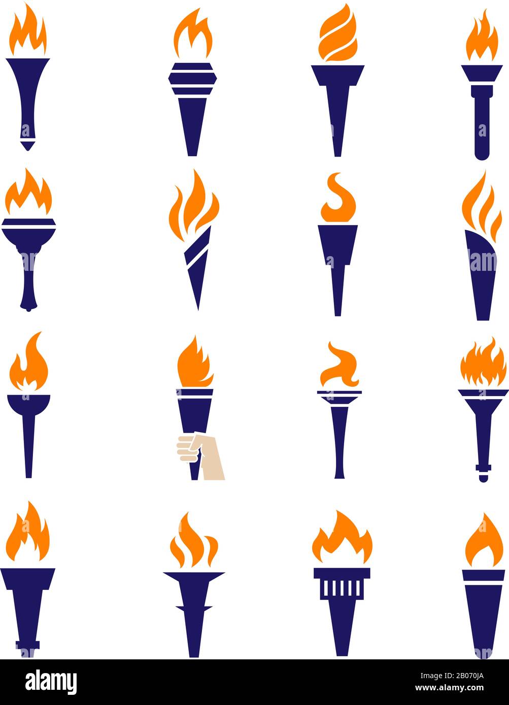 Lampes de feu victoire championnat flammes plates icônes vectorielles. Jeu de symboles de torche Illustration de Vecteur