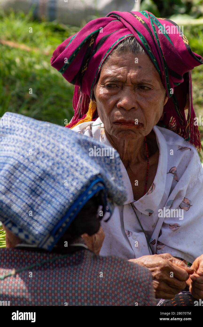 Femme indonésienne âgée de l'est Nusa Tenggara, Flores. Banque D'Images