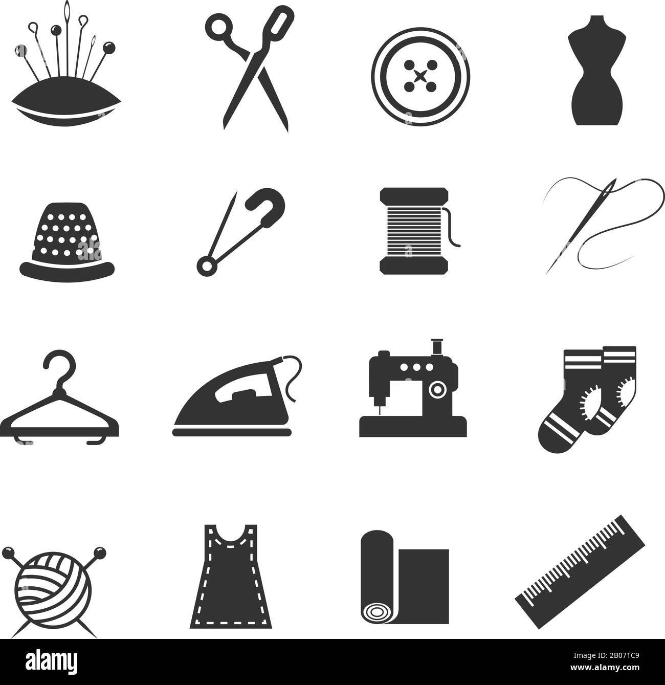 Couture mode couture aiguilles sur mesure icônes vectorielles. Illustration de la couture et de la couture Illustration de Vecteur