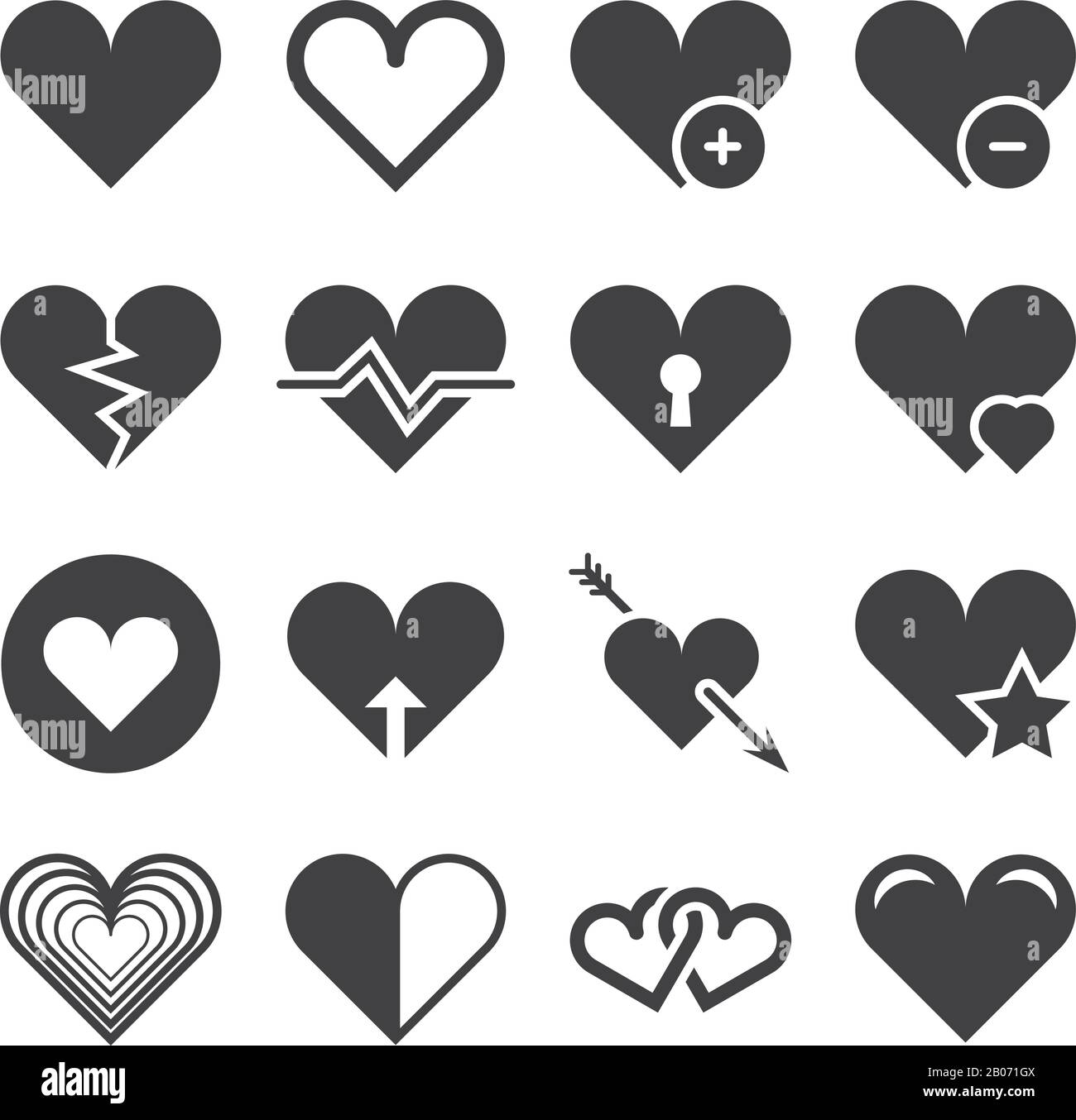 Icônes de vecteur de coeur d'amour. Ensemble d'éléments romantiques pour l'illustration de la Saint-Valentin Illustration de Vecteur